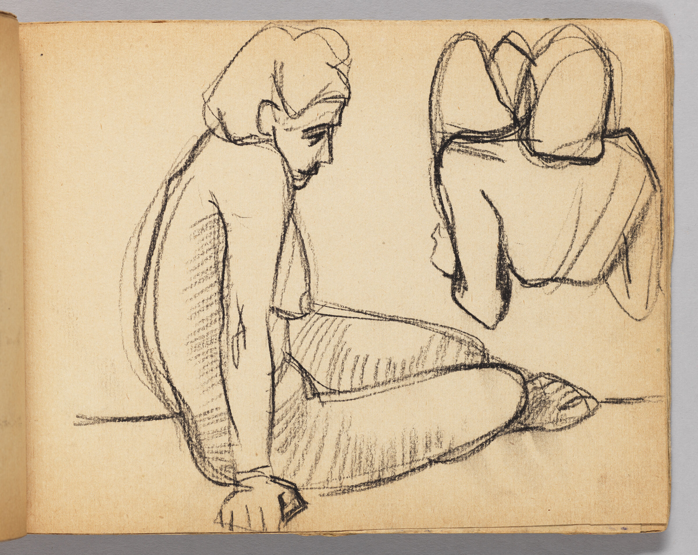 Untitled (Charcoal Transfer, Left Page); Untitled (Studies Of Seated And Reclined Female Nude, Right Page)