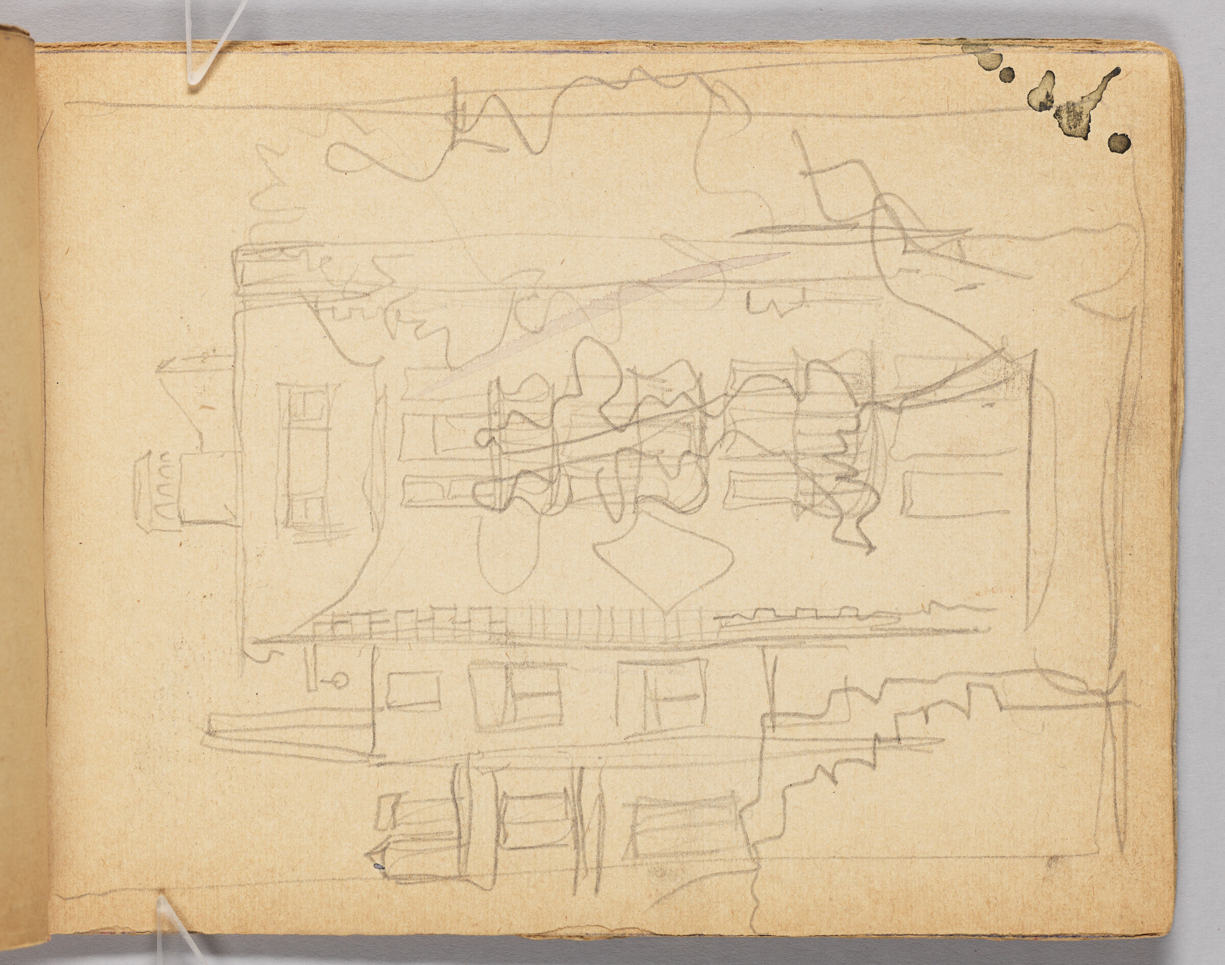 Untitled (Calculations, Left Page); Untitled (Cityscape [In Ruins?], Right Page)
