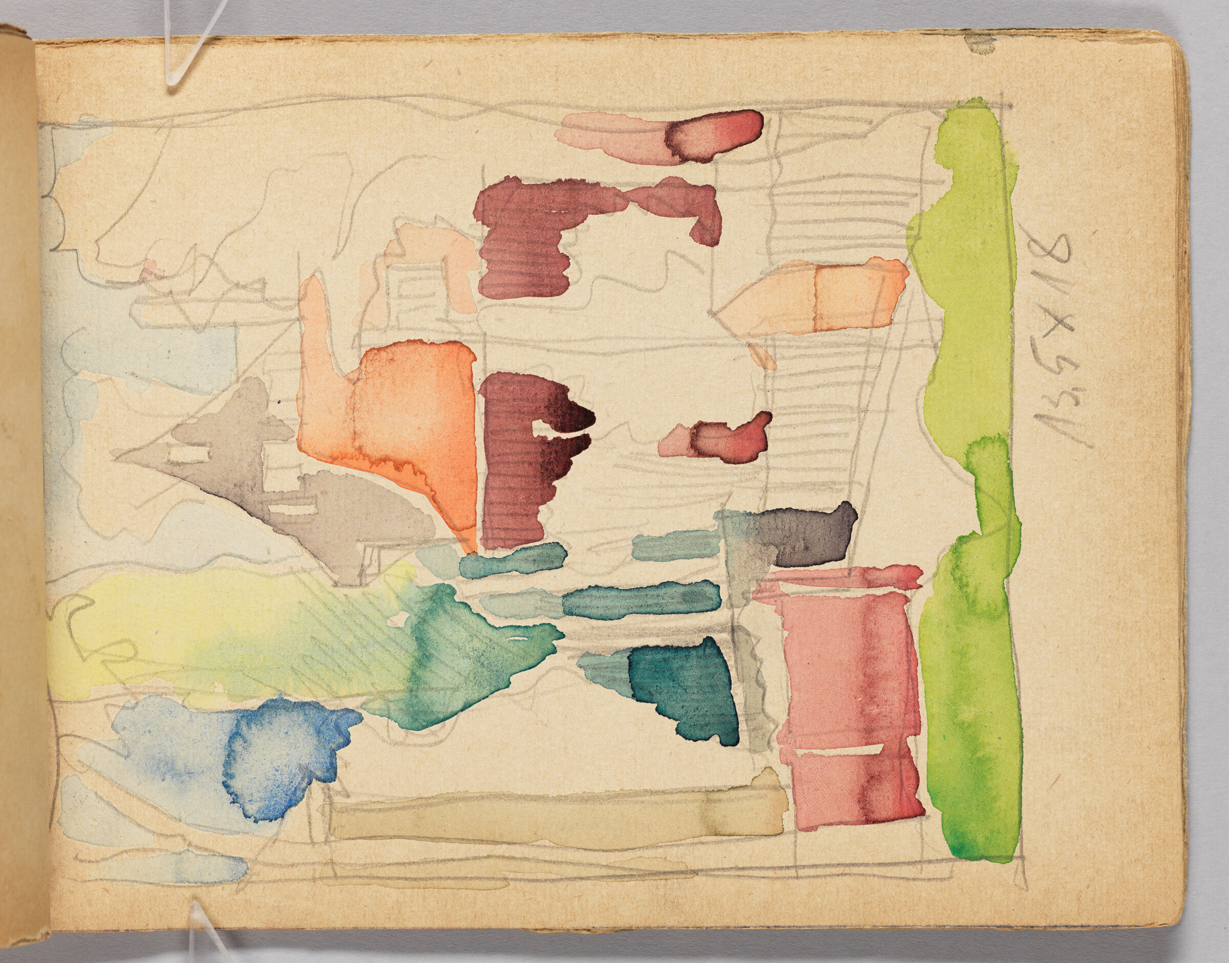 Untitled (Calculations, Left Page); Untitled (Watercolor Sketch, Right Page)