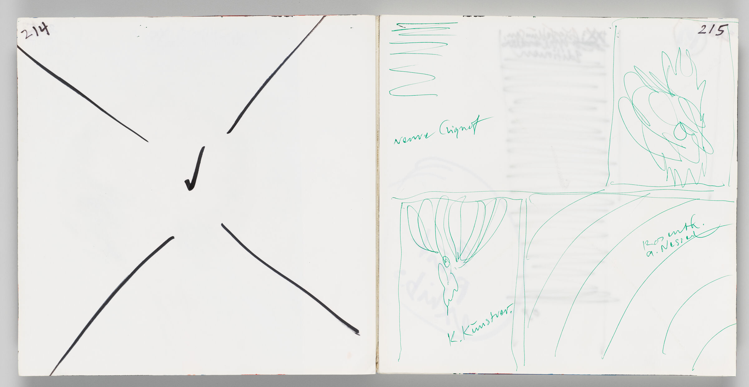 Untitled (Lines And Checkmark, Left Page); Untitled (Pen Sketches, Right Page)