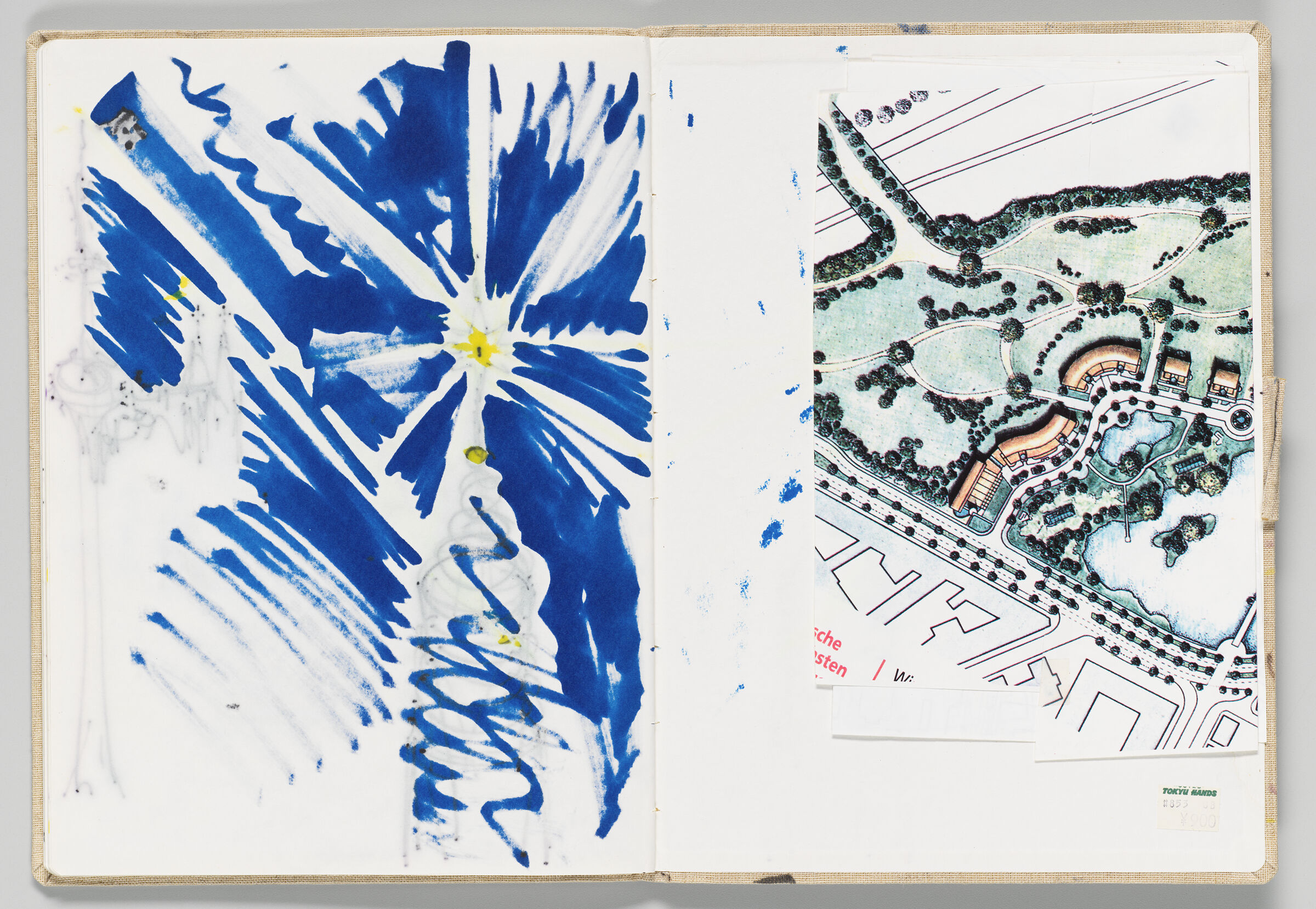 Untitled (Bleed-Through Of Previous Page, Left Page); Untitled (Adhered Map, Right Page)