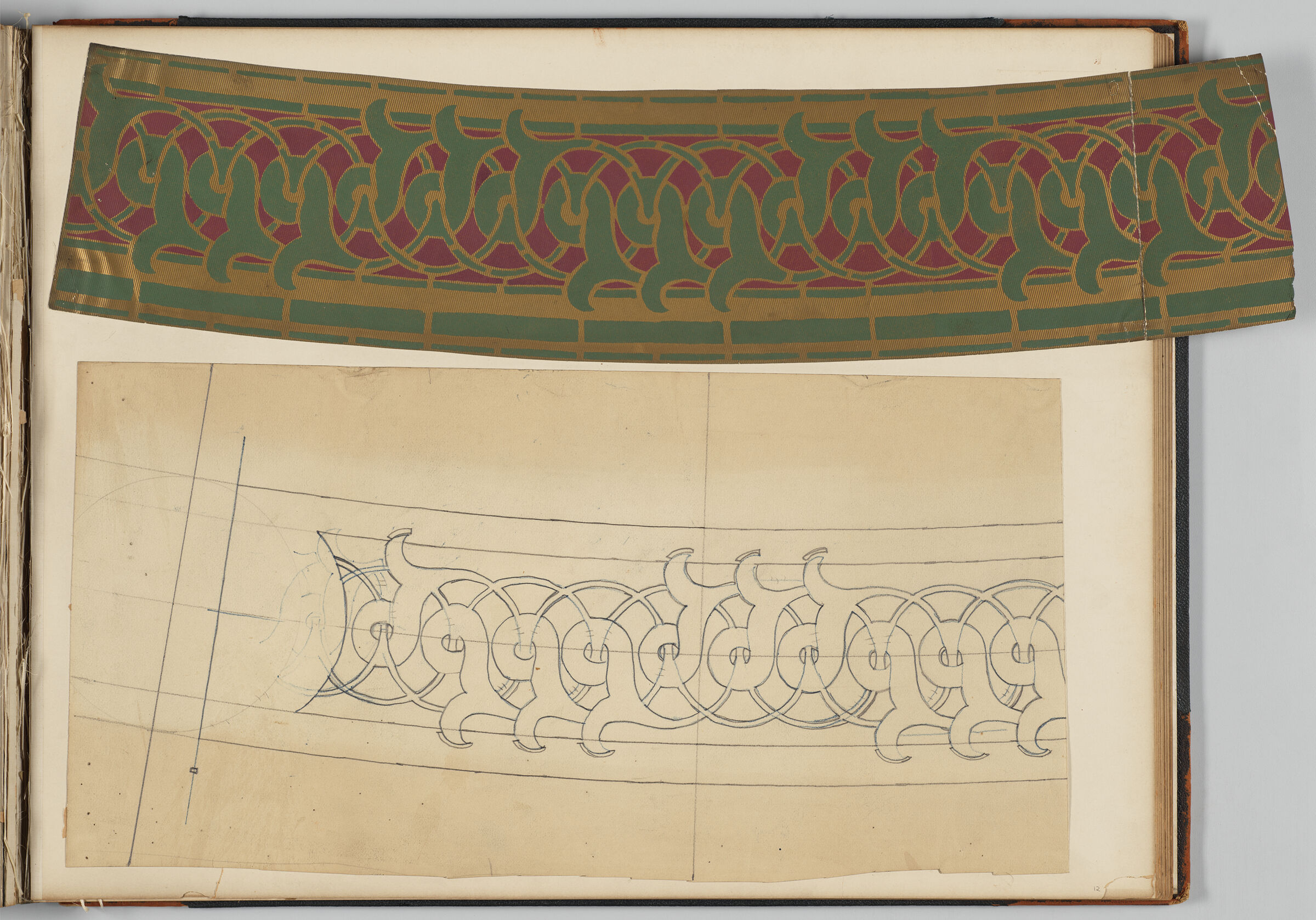 Album Leaf With Stencilled Pattern And Drawing