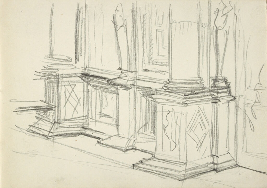 Blank Page; Verso: Perspective Study Of Wall With Detached Columns On Pedestals