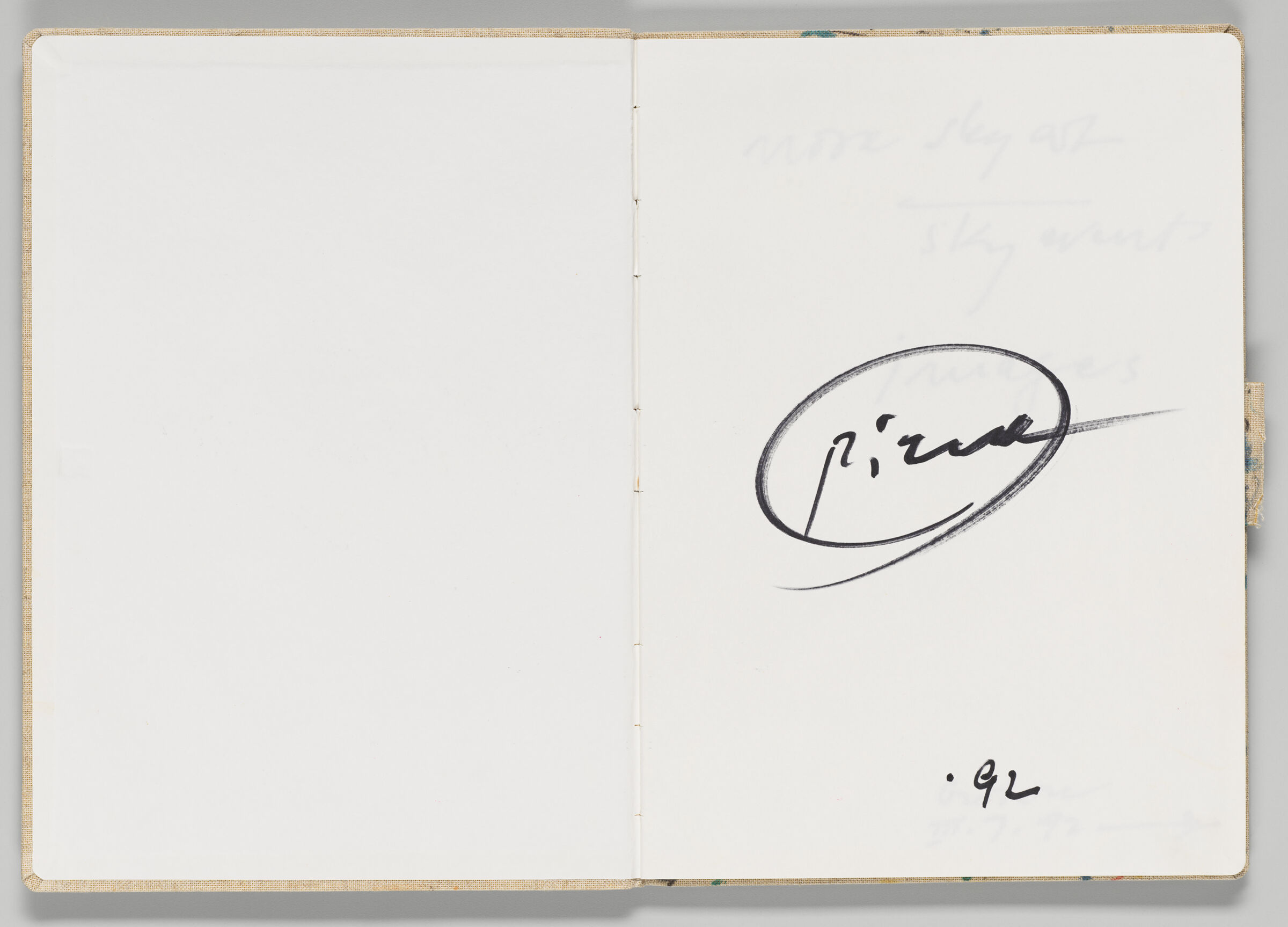 Untitled (Blank Front Endpaper, Left Page); Untitled (Signature, Right Page)