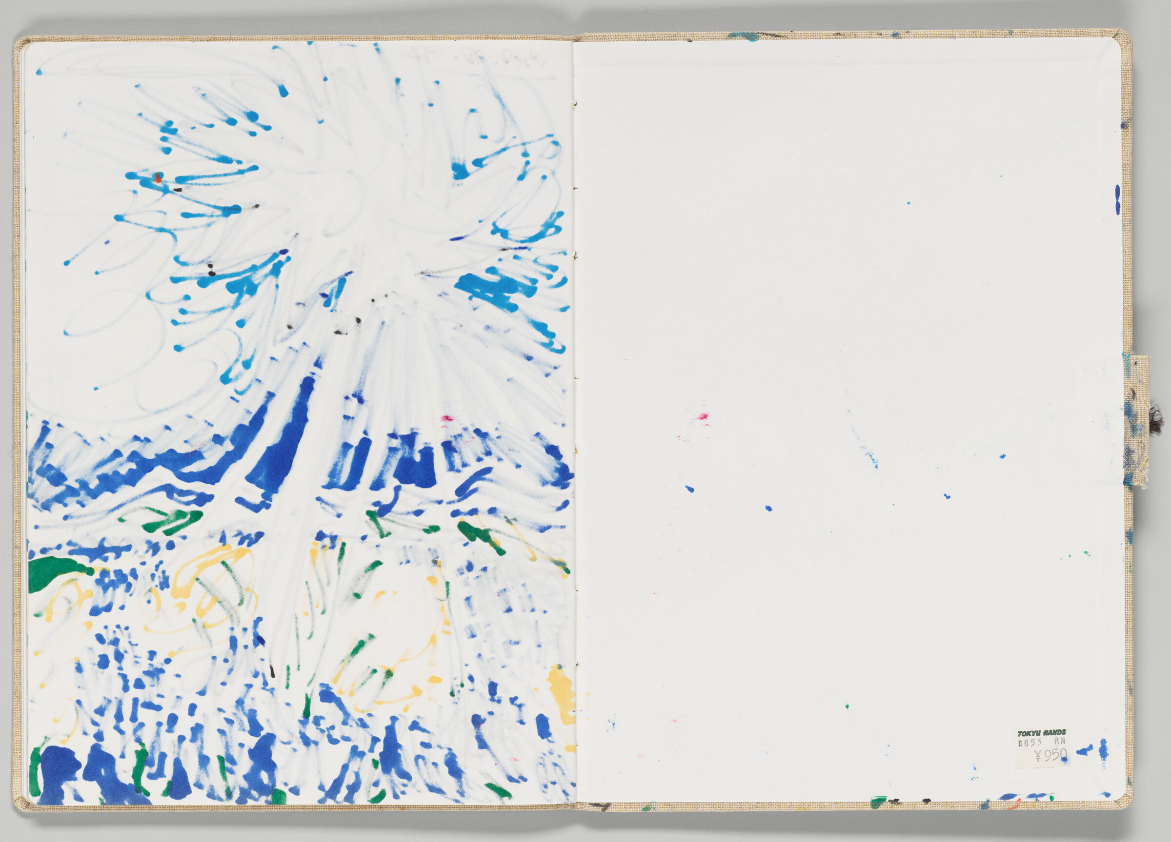 Untitled (Bleed-Through Of Previous Page, Left Page); Untitled (Back Endpaper With Color Transfer And Price Sticker, Right Page)