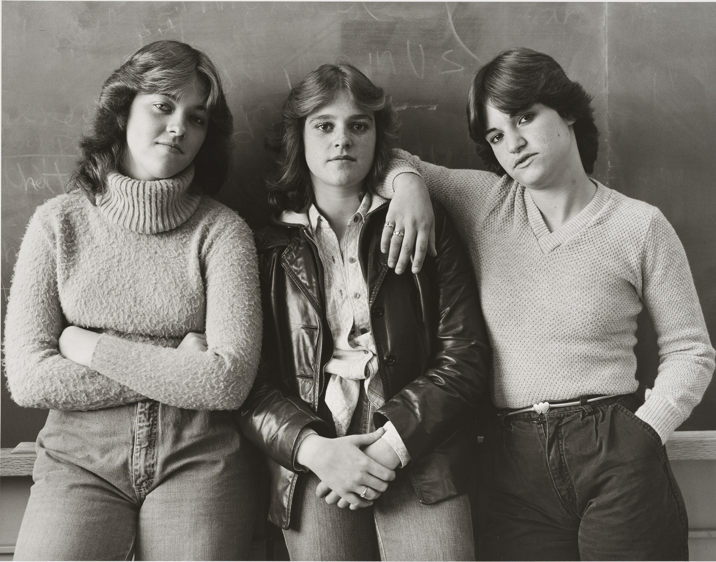 Three Girls Posing By Blackboard