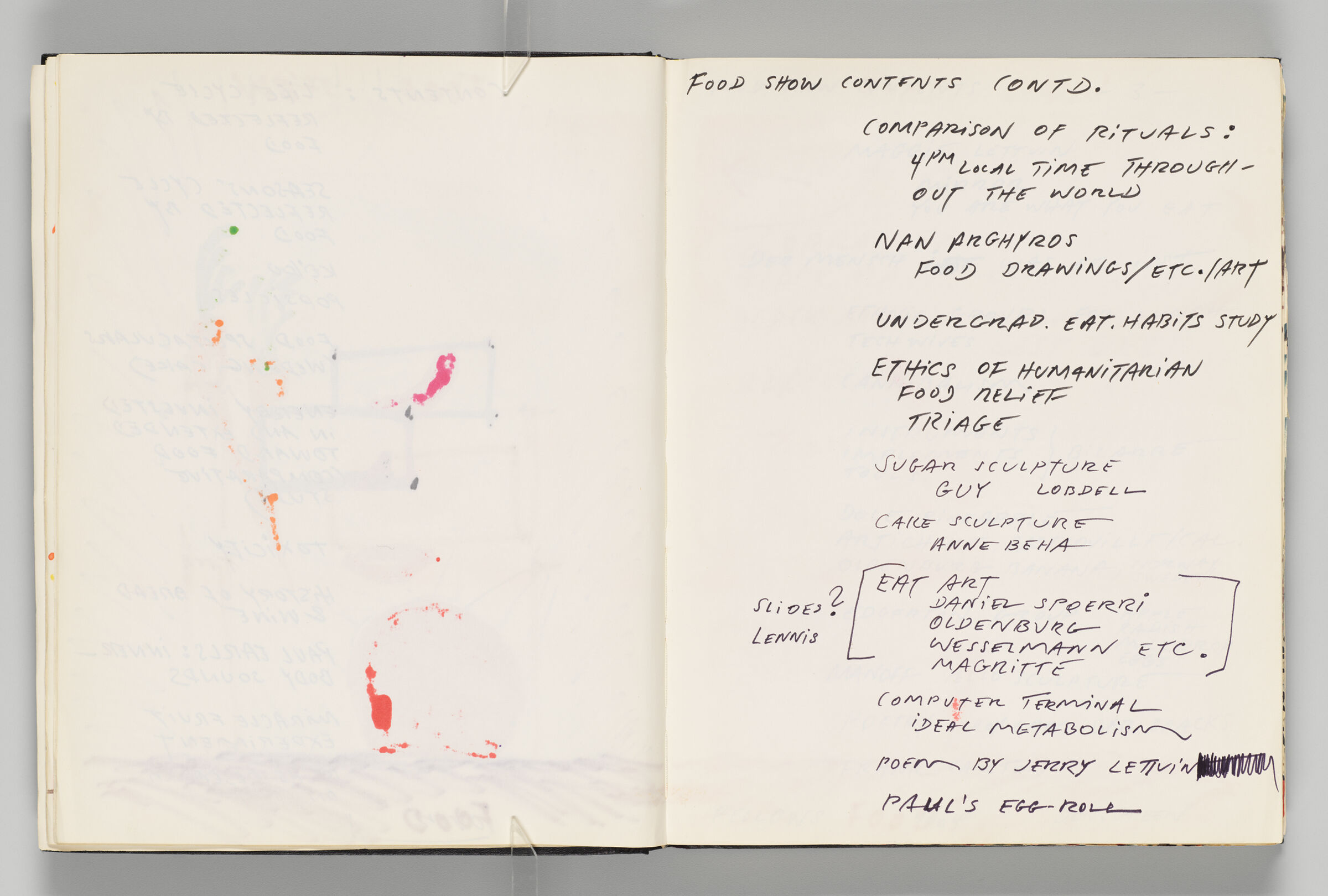 Untitled (Blank With Color Transfers, Left Page); Untitled (Notes, Right Page)