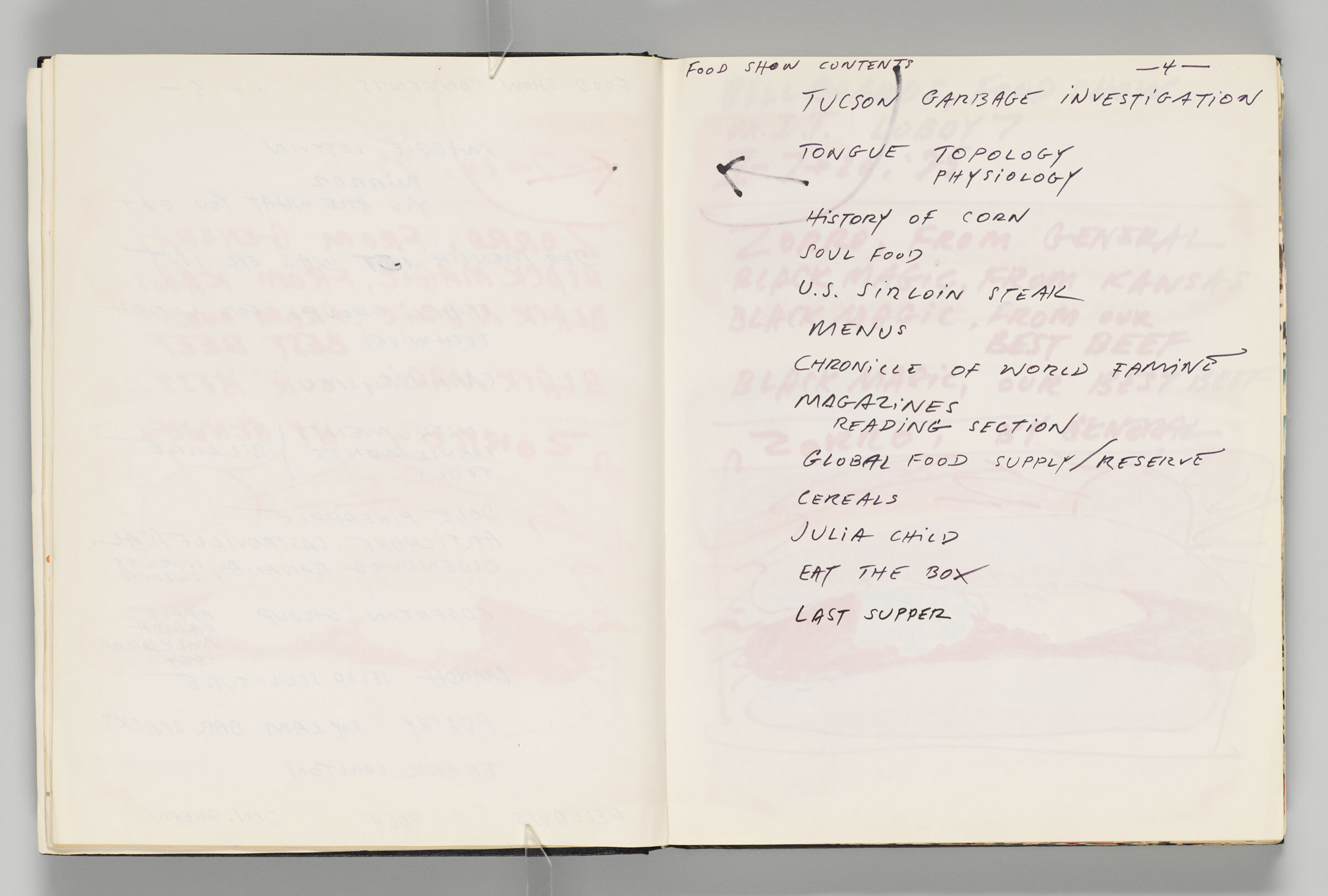 Untitled (Blank With Faint Color Transfer, Left Page); Untitled (Notes With Faint Color Transfer, Right Page)