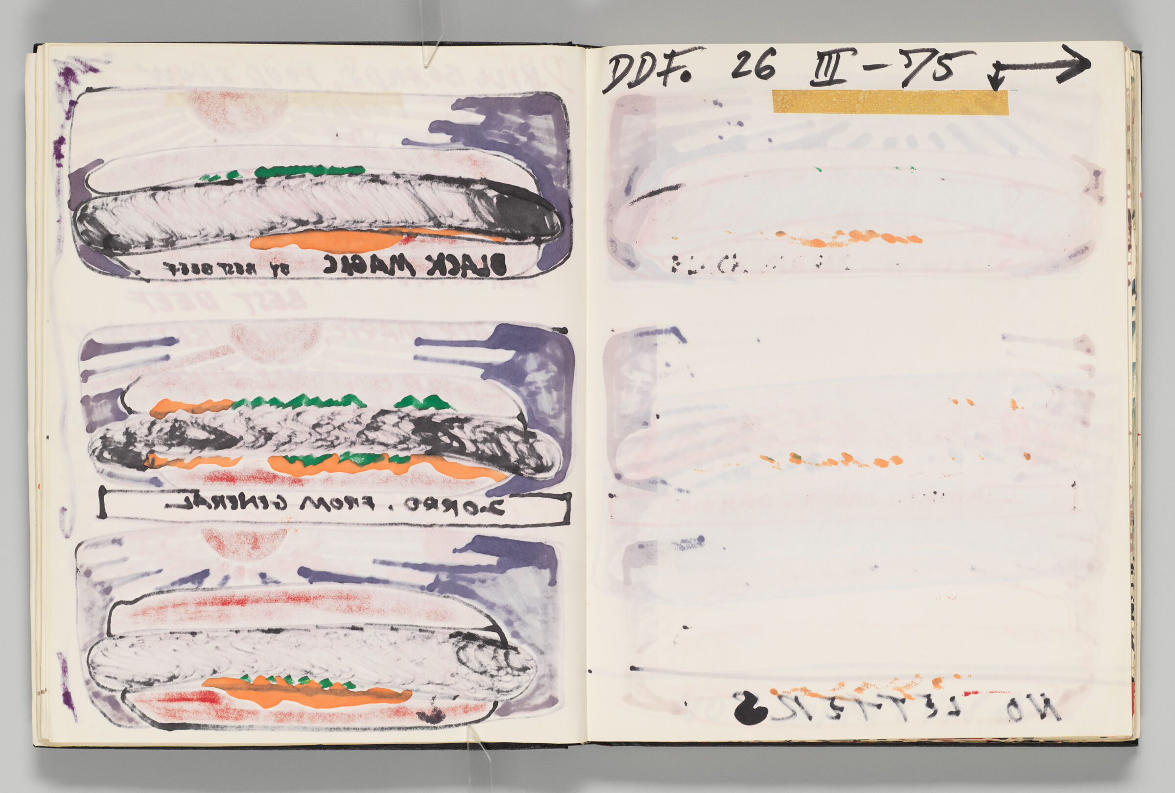 Untitled (Bleed-Through Of Previous Page, Left Page); Untitled (Note With Adhered Sheet [Now Detached] And Color Transfer, Right Page)