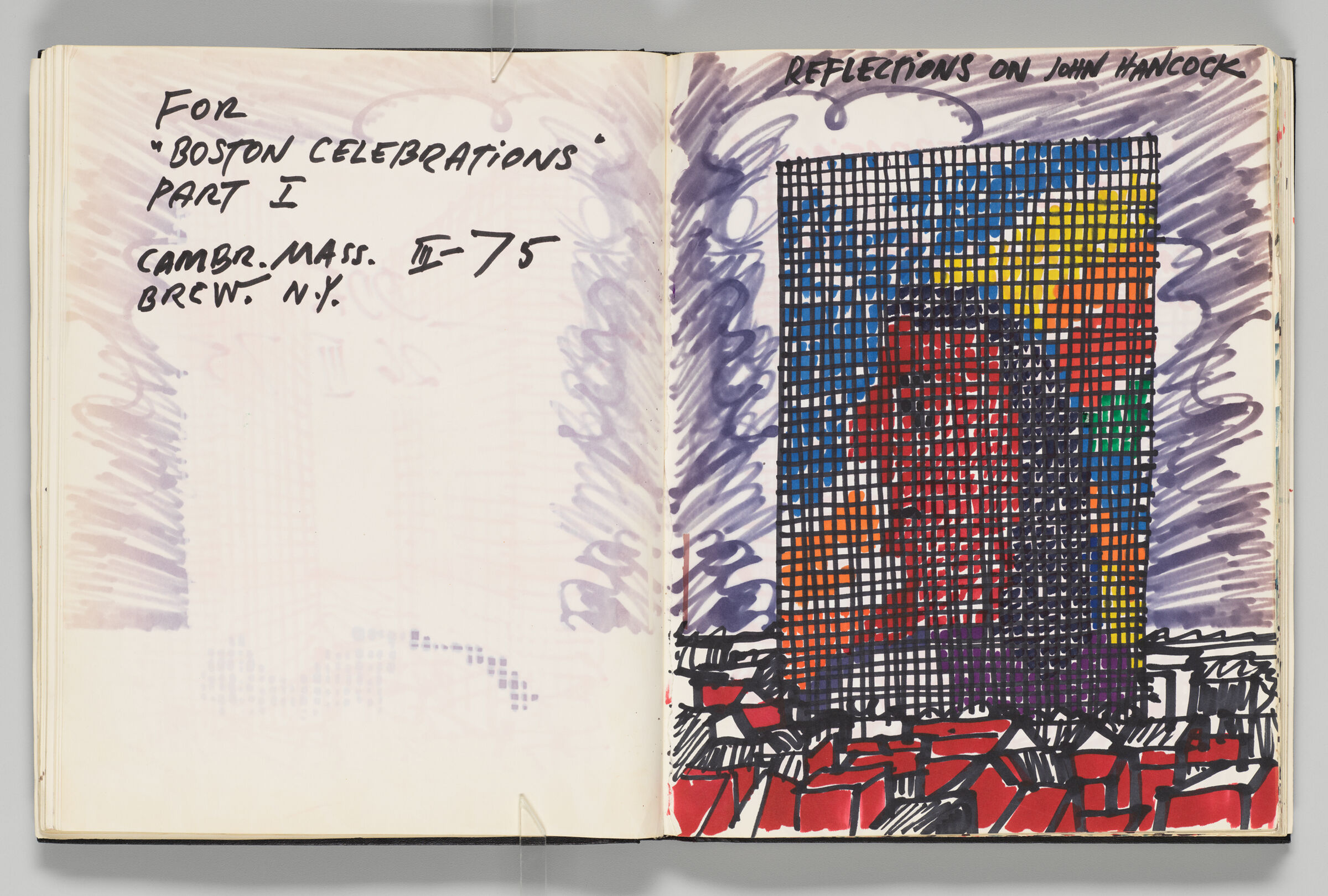 Untitled (Notes With Color Transfer, Left Page); Untitled (Adhered Design For 