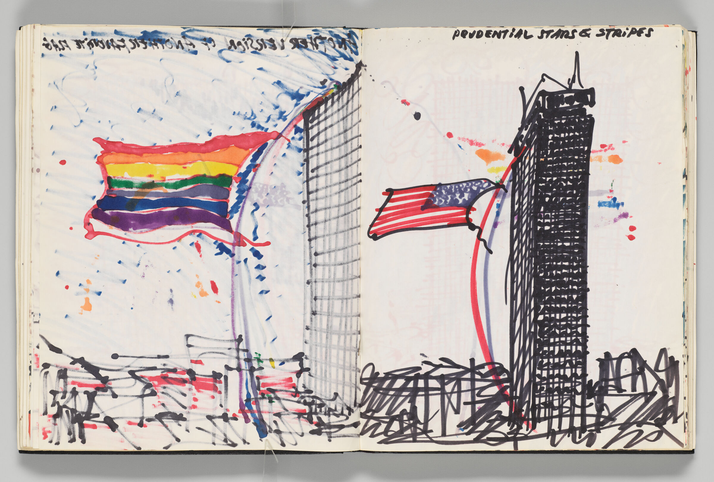 Untitled (Bleed-Through Of Previous Page With Color Transfer, Left Page); Untitled (Design For Prudential Building With 