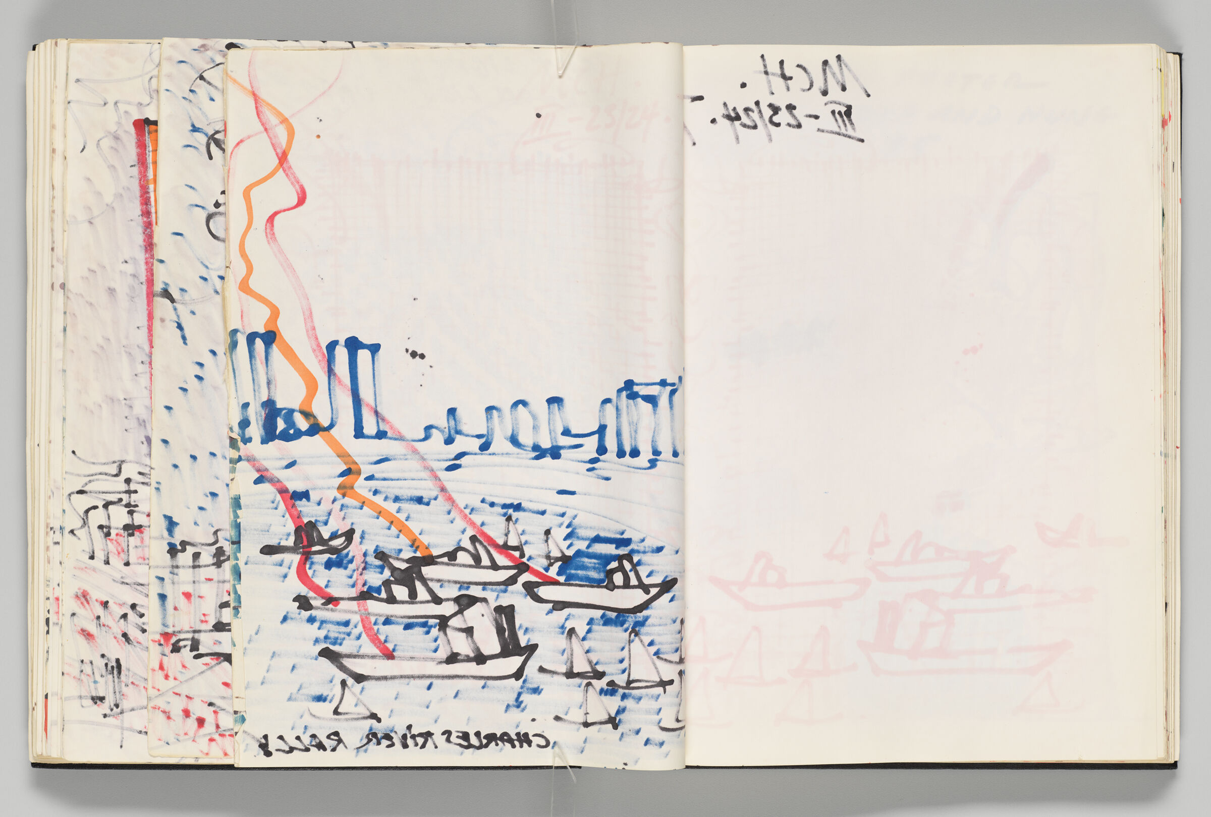 Untitled (Bleed-Through Of Adhered Page, Left Page); Untitled (Bleed-Through Of Following Page With Color Transfer, Right Page)