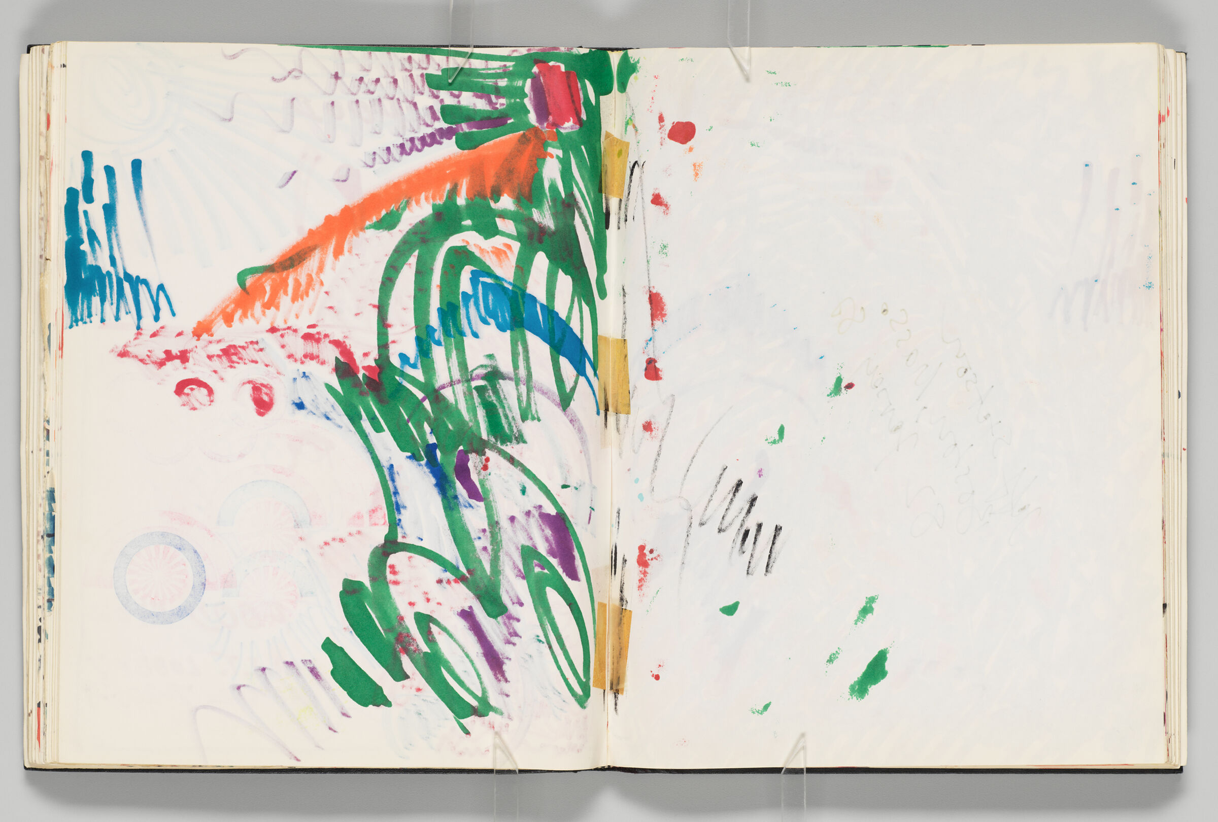Untitled (Bleed-Through Of Adhered Page, Left Page); Untitled (Blank With Bleed-Through And Color Transfer, Right Page)
