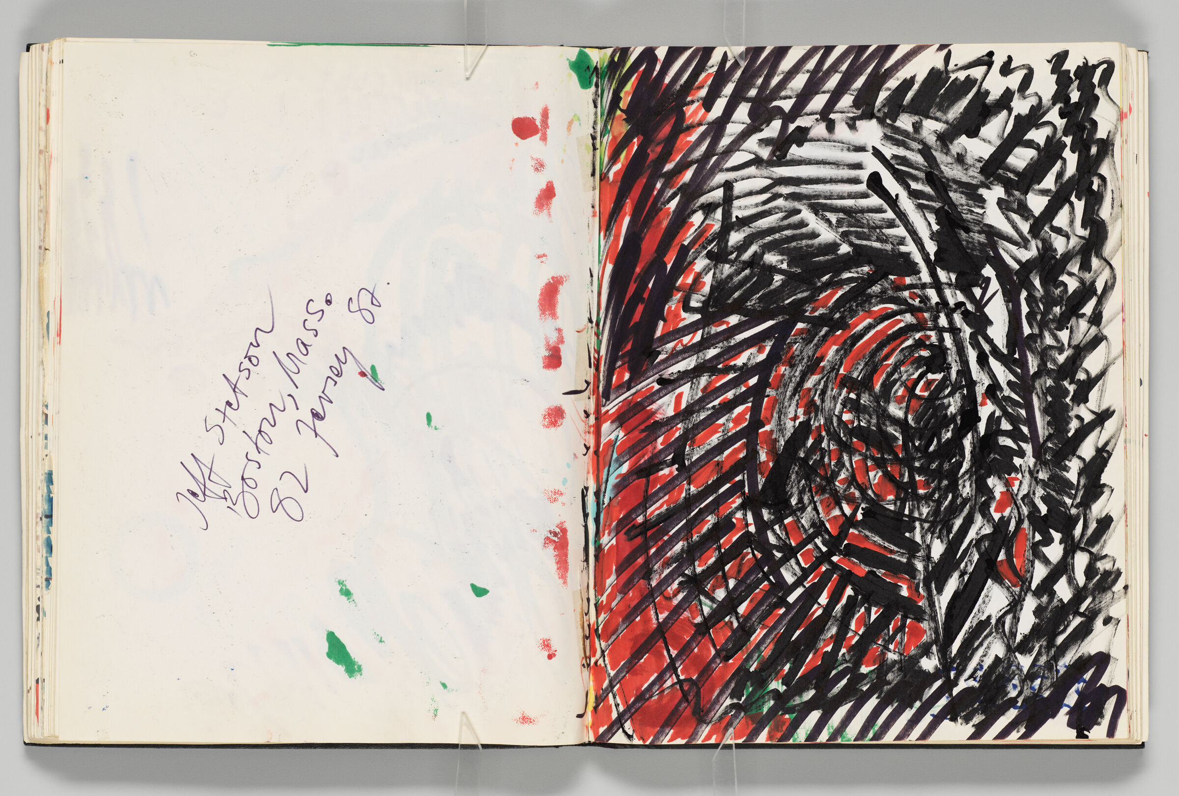 Untitled (Address With Bleed-Through Of Previous Page And Color Transfer, Left Page); Untitled (Sun/Eye Sketch, Right Page)