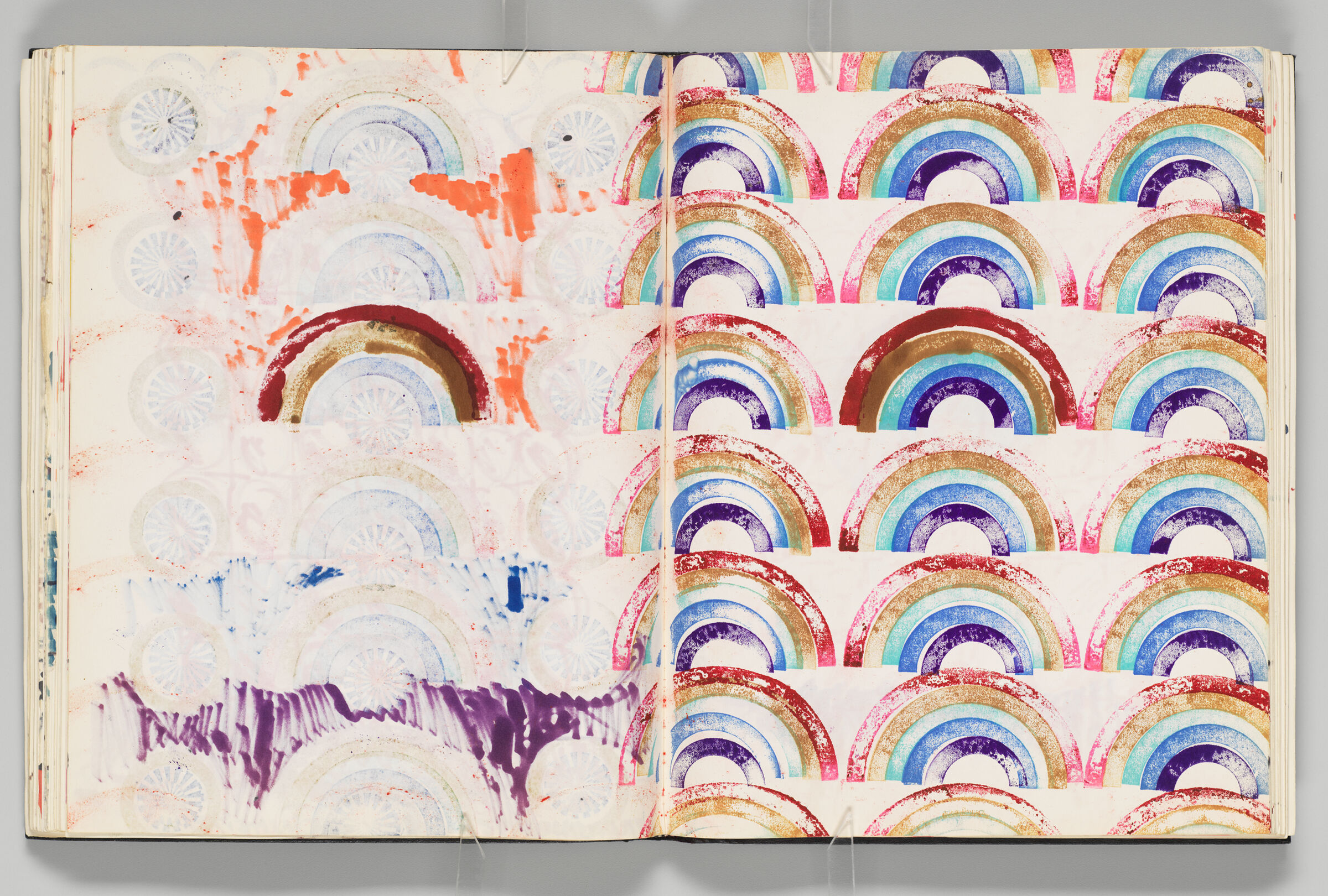 Untitled (Bleed-Through Of Previous Page, Left Page); Untitled (Rows Of Rainbow Stamp Impressions, Right Page)