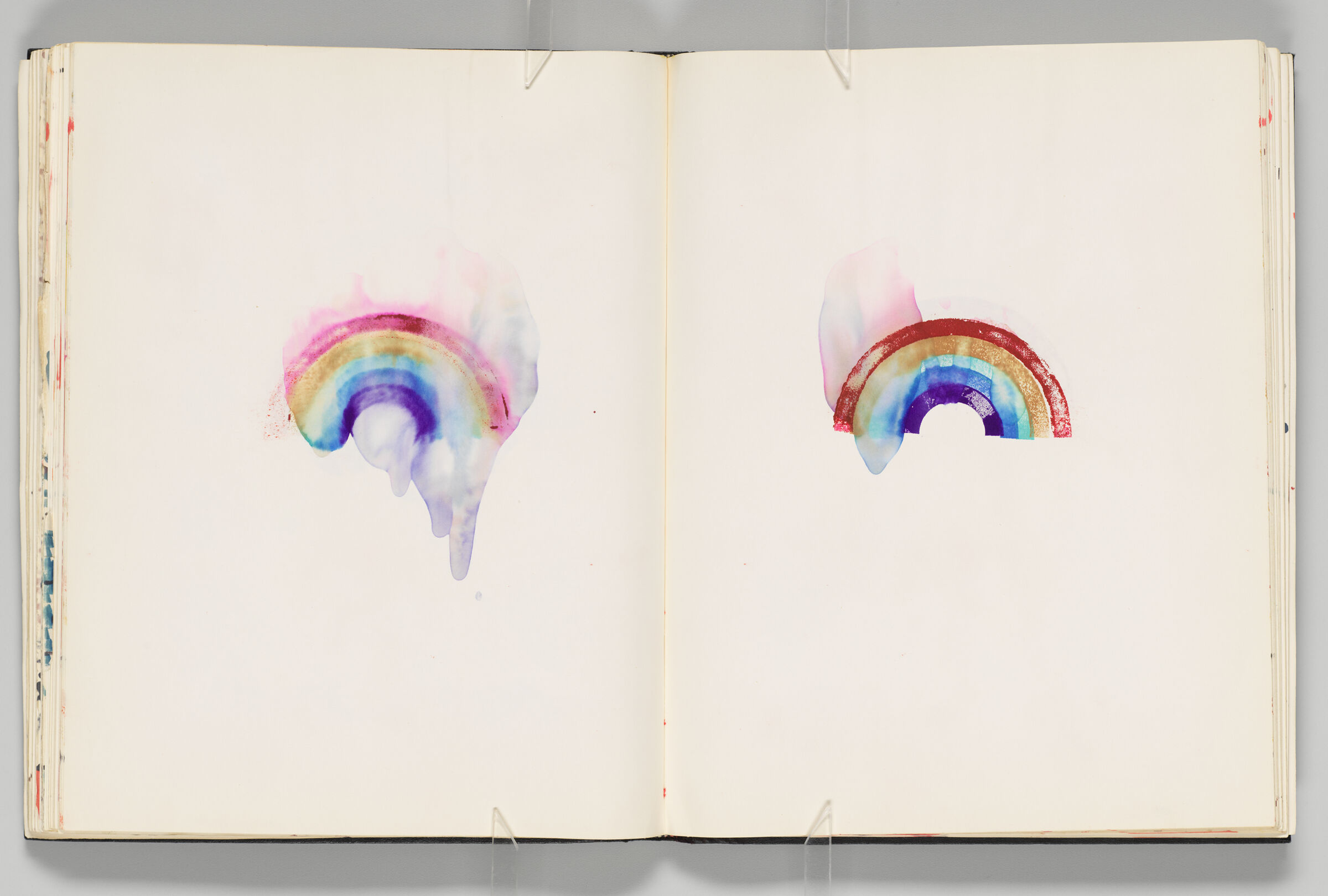 Untitled (Bleed-Through Of Previous Page And Color Transfer, Left Page); Untitled (Rainbow Stamp Impression Manipulated With Water, Right Page)