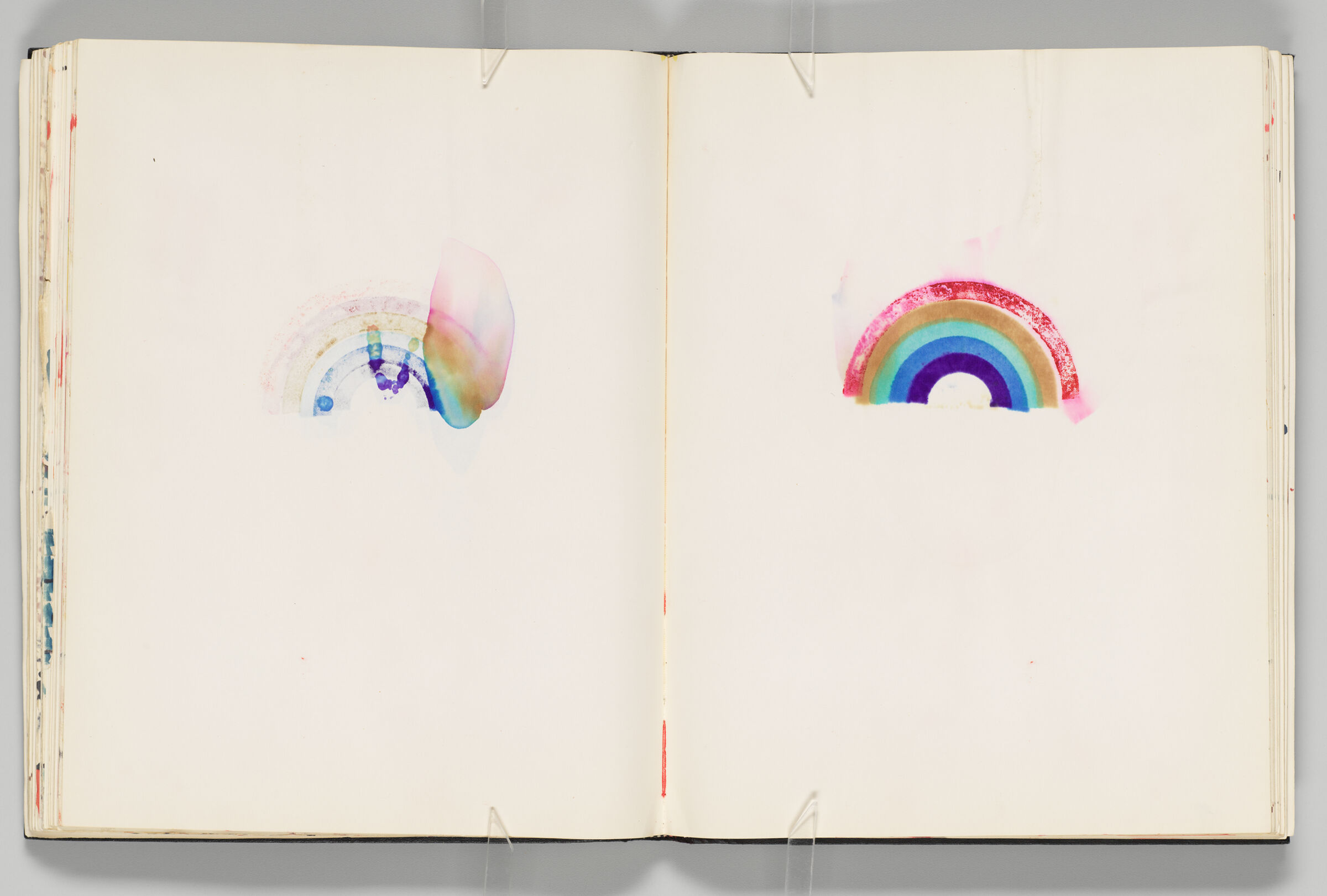 Untitled (Bleed-Through Of Previous Page And Color Transfer, Left Page); Untitled (Rainbow Stamp Impression Manipulated With Water, Right Page)