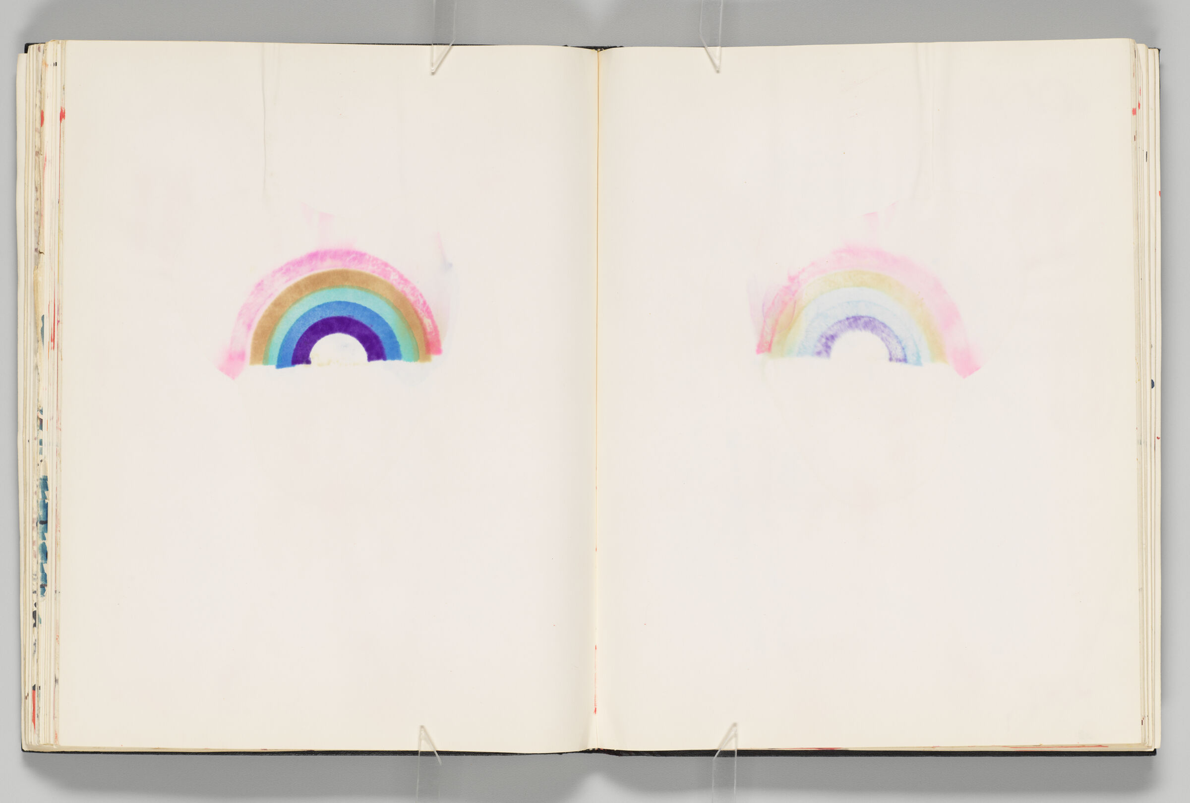 Untitled (Bleed-Through Of Previous Page, Left Page); Untitled (Color Transfer Of Rainbow Stamp Impression Manipulated With Water, Right Page)