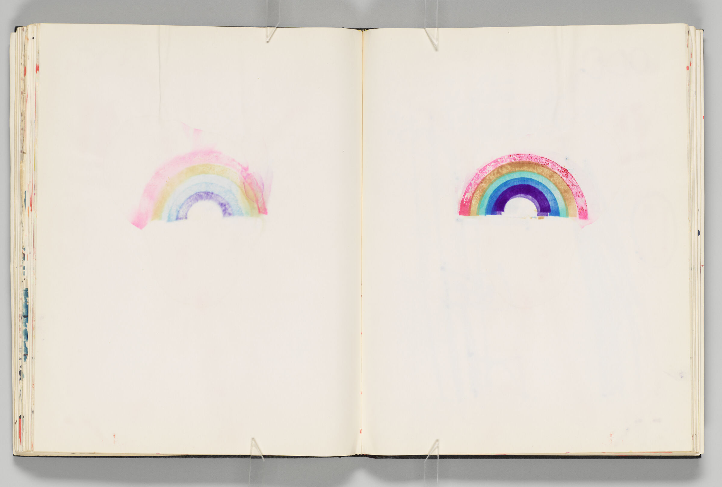 Untitled (Color Transfer Of Rainbow Stamp Impression Manipulated With Water, Left Page); Untitled (Rainbow Stamp Impression Manipulated With Water, Right Page)