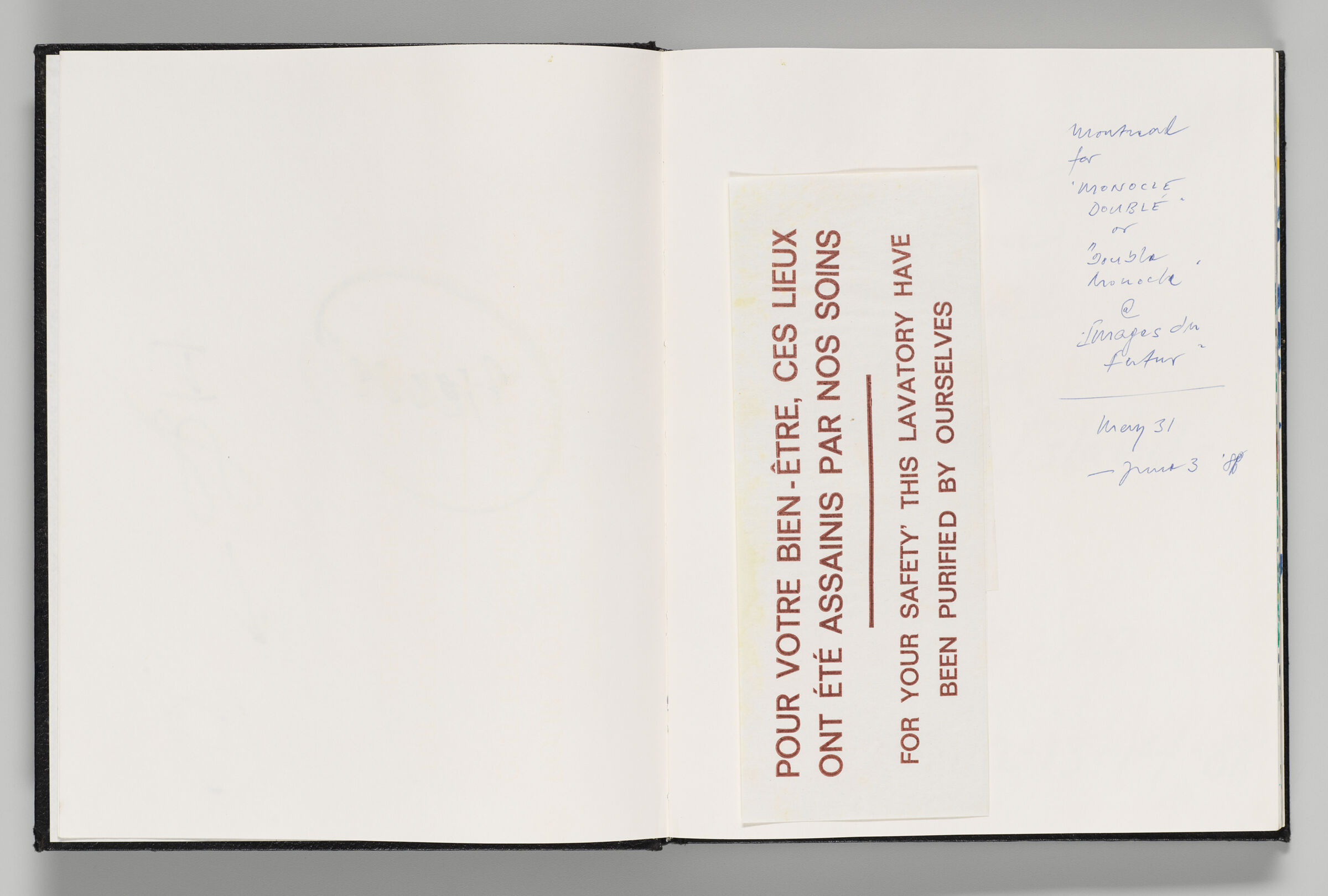 Untitled (Blank, Left Page); Untitled (Adhered Sheet And Notes, Right Page)