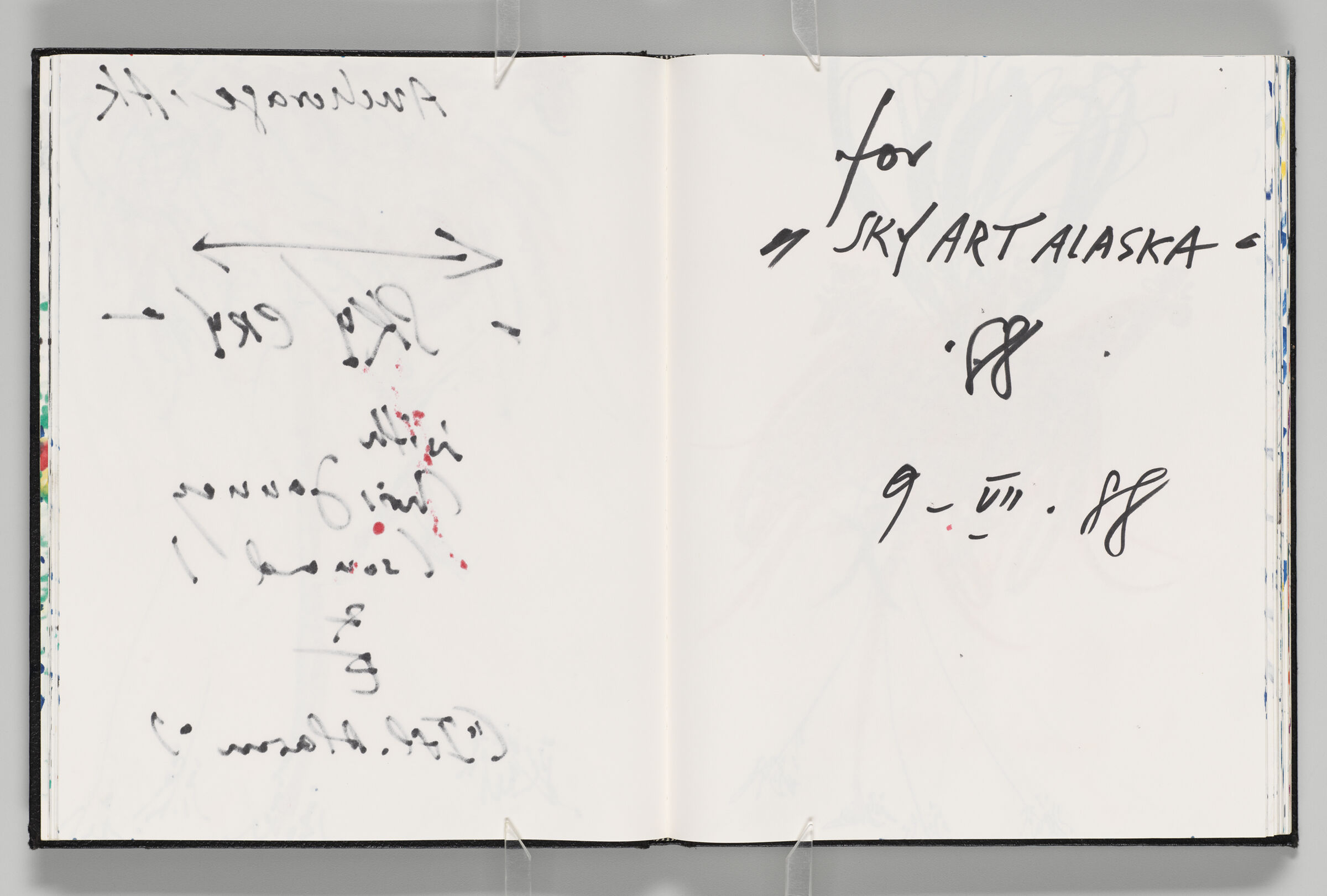 Untitled (Bleed-Through Of Previous Page And Color Transfer, Left Page); Untitled (Note, Right Page)