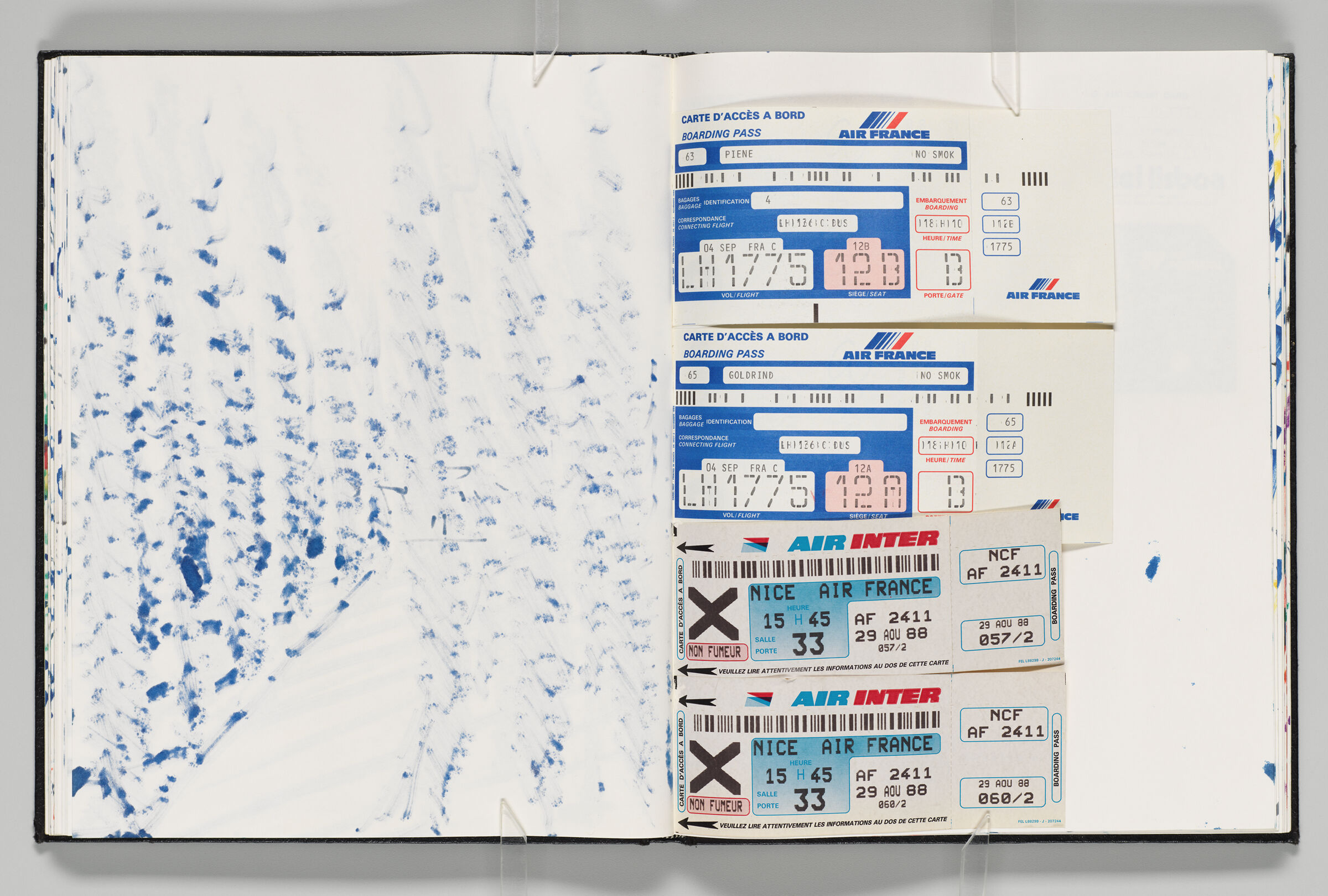 Untitled (Bleed-Through Of Previous Page, Left Page); Untitled (Adhered Air France Boarding Passes, Right Page)