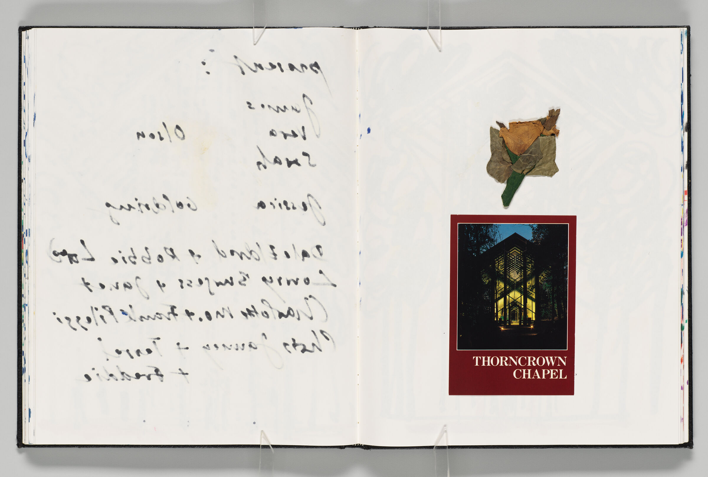 Untitled (Bleed-Through Of Previous Page, Left Page); Untitled (Pressed Boutonniere And Postcard, Right Page)
