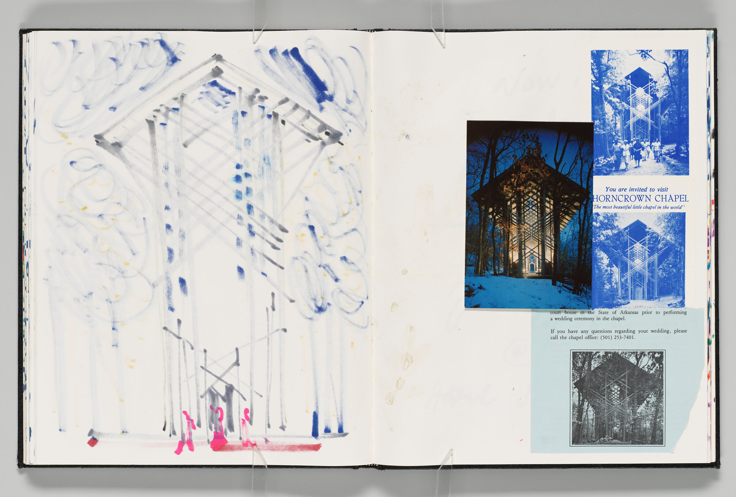 Untitled (Bleed-Through Of Previous Page, Left Page); Untitled (Adhered Thorncrown Chapel Materials, Right Page)