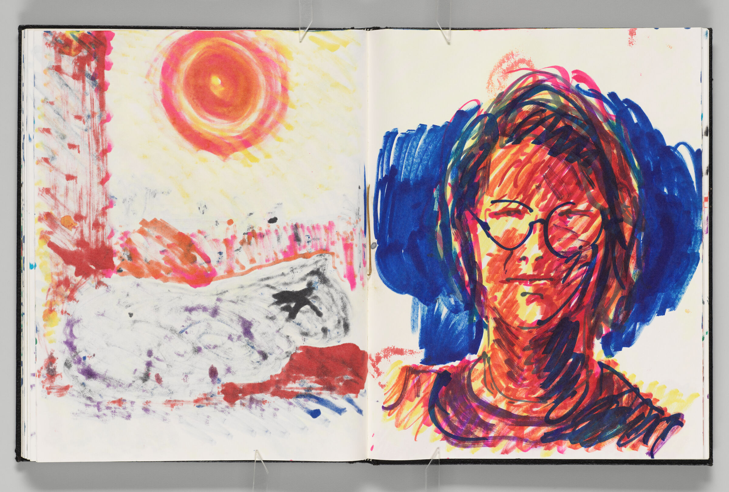 Untitled (Bleed-Through Of Previous Page, Left Page); Untitled (Frontal Portrait Of Female Figure In Glasses [Elizabeth], Right Page)