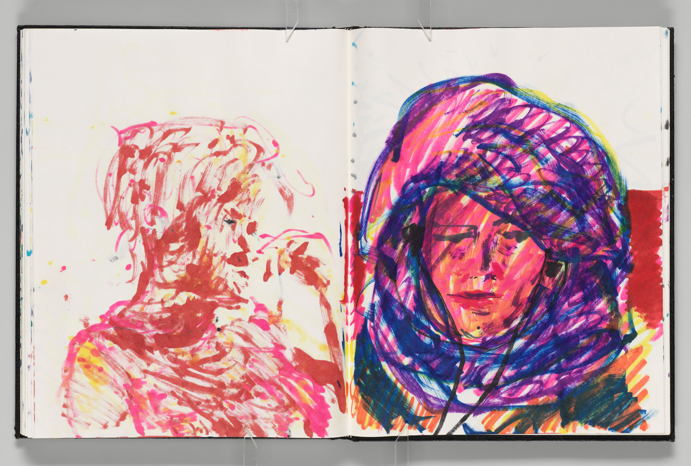 Untitled (Bleed-Through Of Previous Page, Left Page); Untitled (Shrouded Female Figure With Headphones [Elizabeth], Right Page)