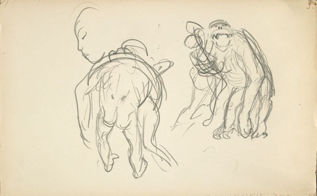 Sketches Of Gorillas And Head; Verso: Sketches Of Lions, Birds, And Cats