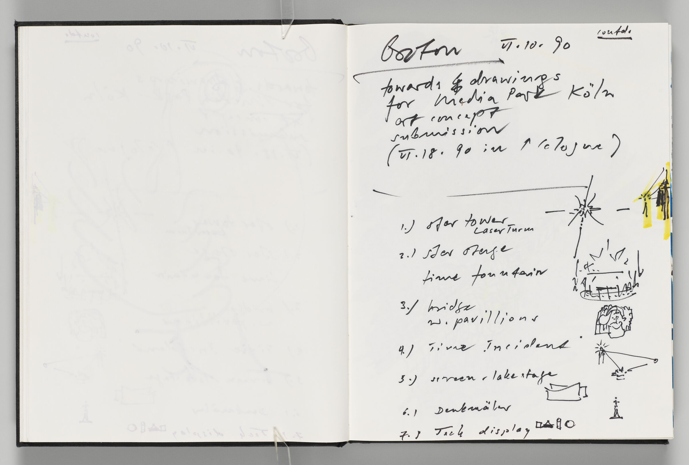 Untitled (Bleed-Through Of Previous Page With Color Transfer, Left Page); Untitled (Notes, Right Page)