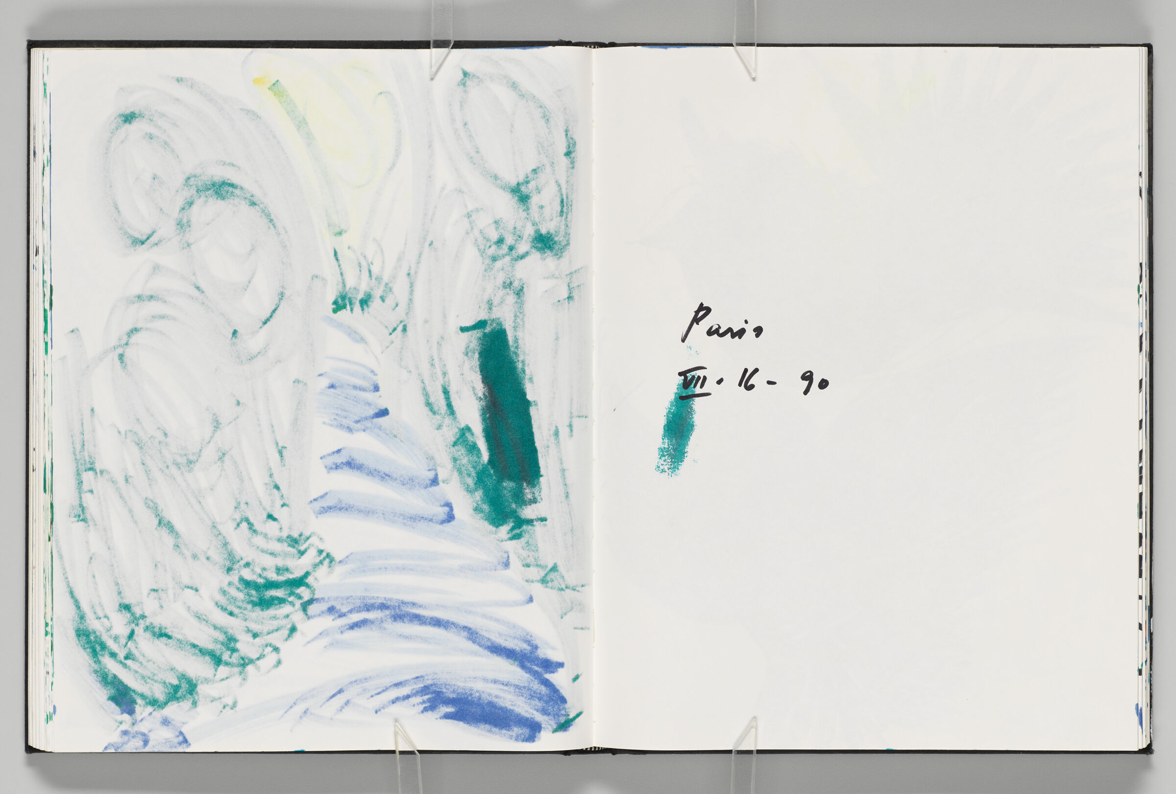 Untitled (Bleed-Through Of Previous Page, Left Page); Untitled (Note With Color Transfer, Right Page)
