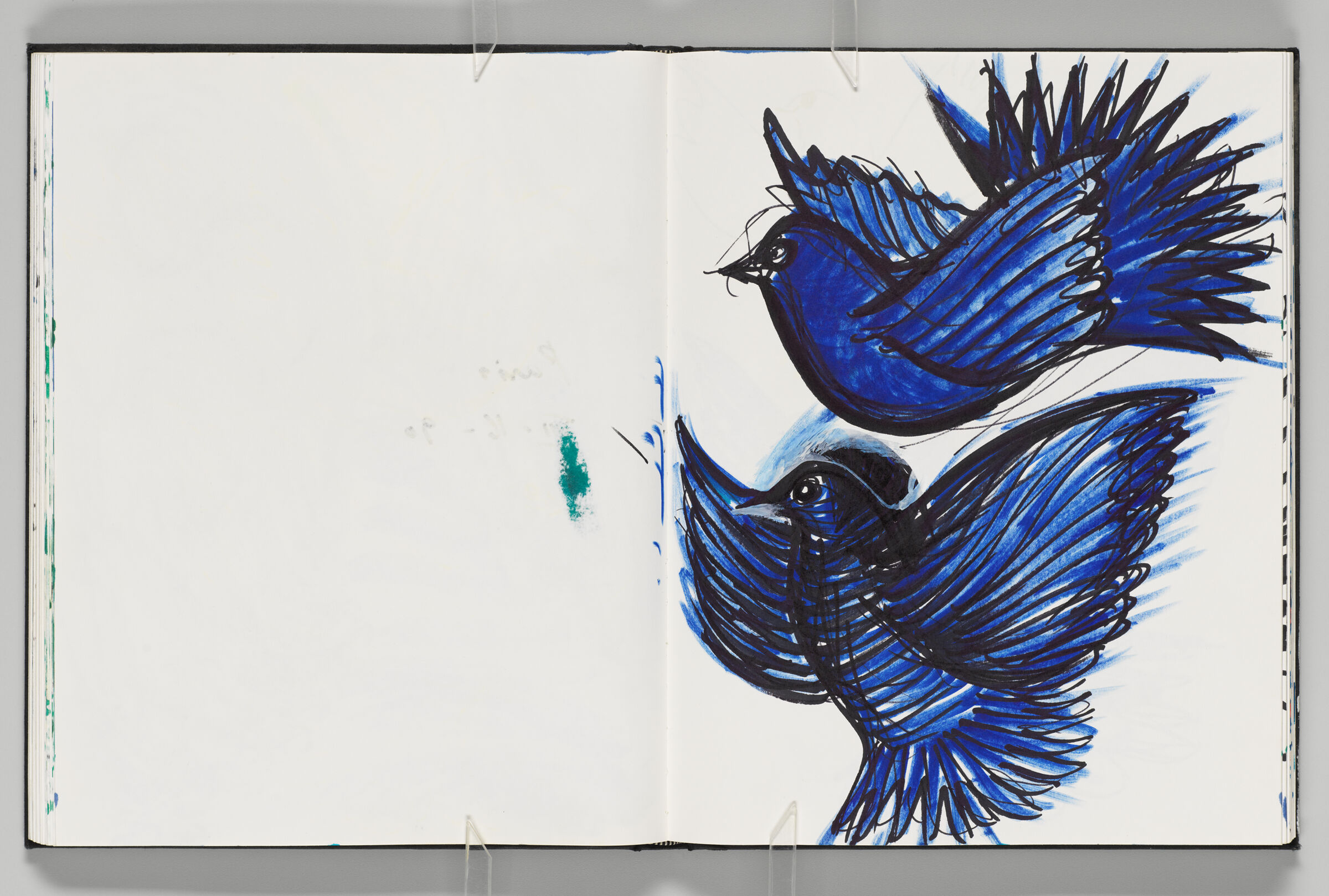 Untitled (Bleed-Through Of Previous Page And Color Transfer, Left Page); Untitled (Doves, Right Page)
