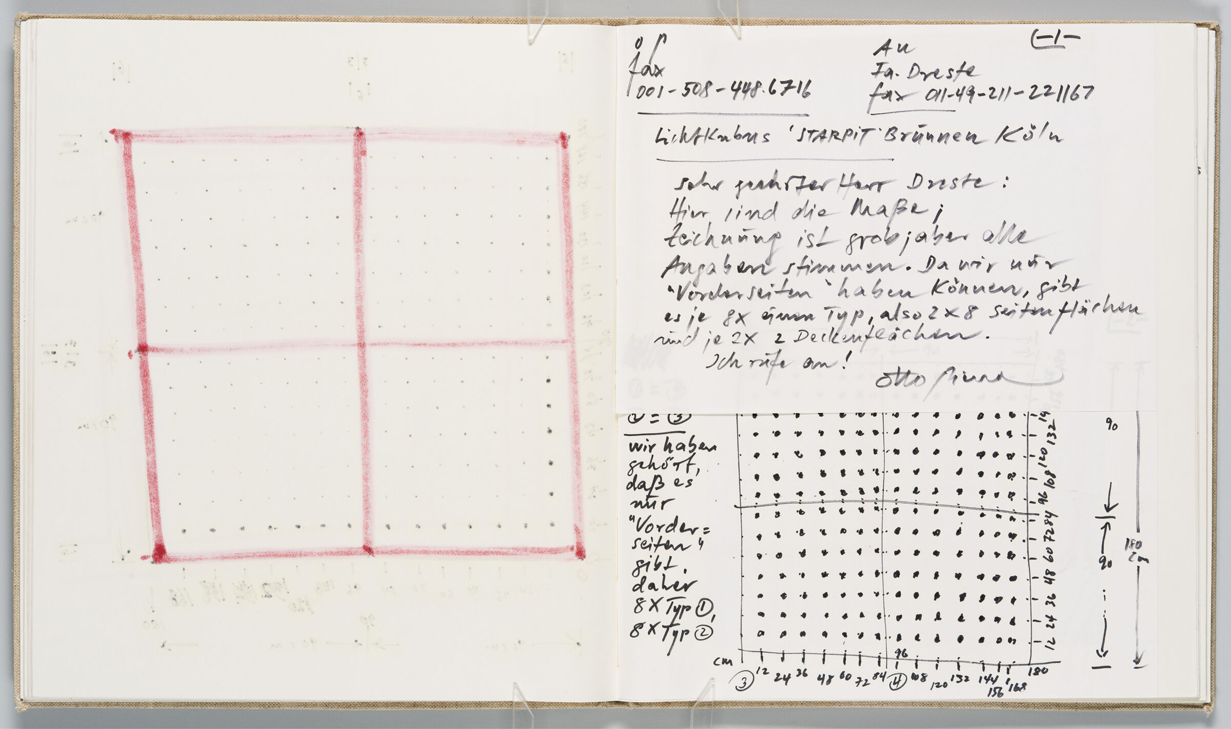 Untitled (Bleed-Through Of Previous Page, Left Page); Untitled (Adhered Notes, Measurements, And Reports For Fax To Mr. Dreste For 