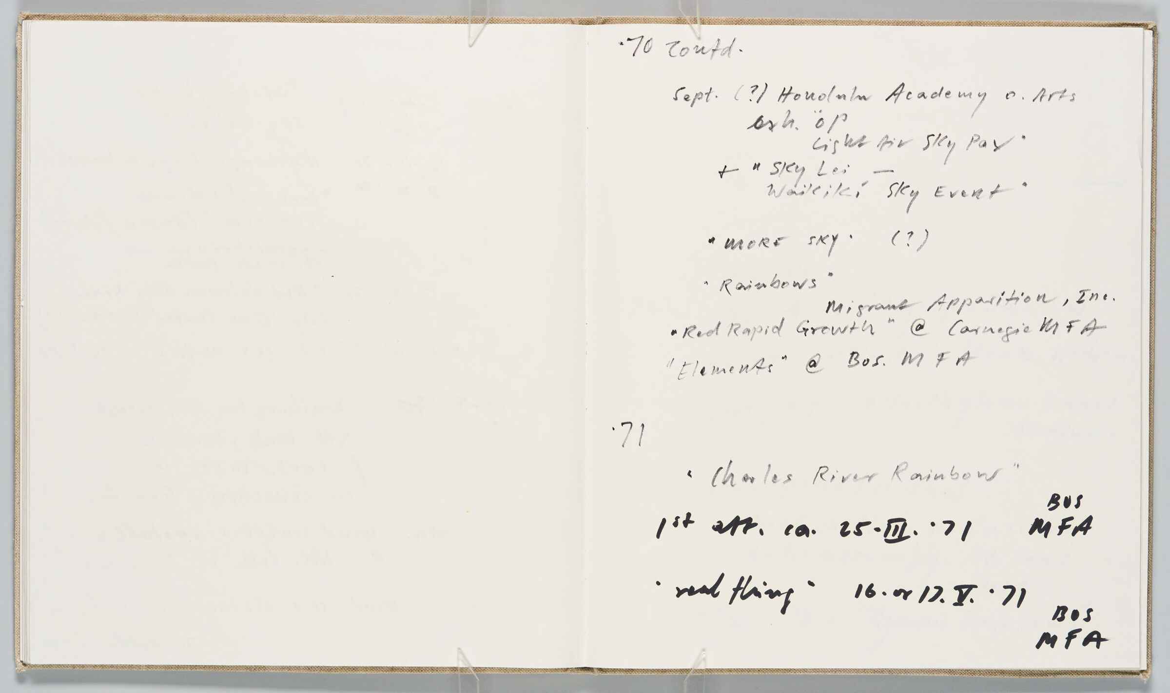 Untitled (Bleed-Through Of Previous Page, Left Page); Untitled (Notes On Sky Events, Right Page)