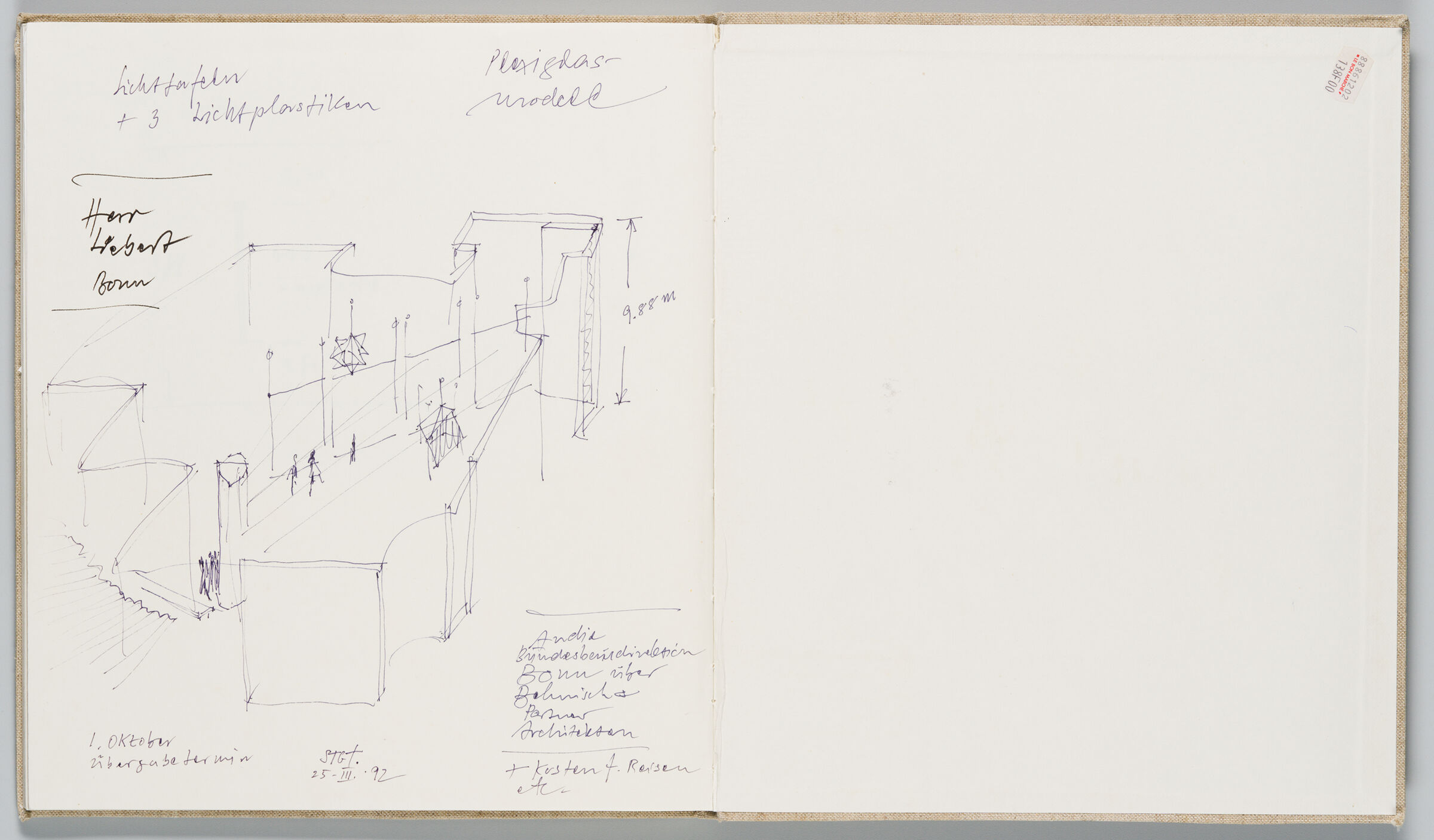 Untitled (Notes And Designs For Light Sculptures, Left Page); Untitled (Blank Back Endpaper With Price Tag, Right Page)