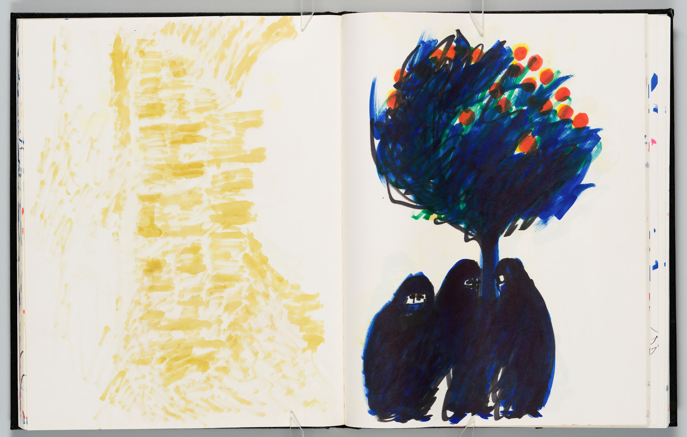 Untitled (Bleed-Through Of Previous Page, Left Page); Untitled (Three Veiled Figures Under Fruit Tree, Right Page)