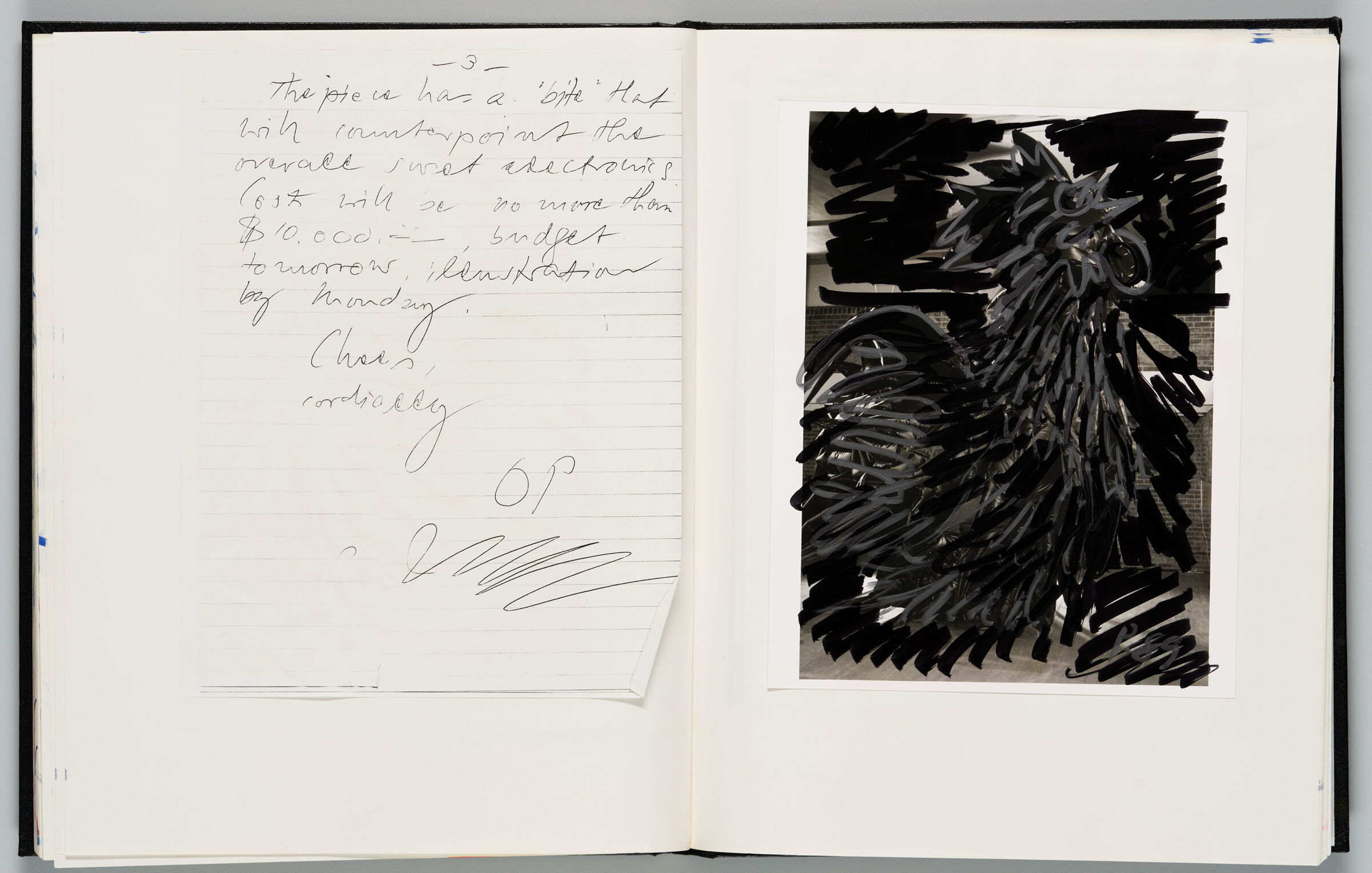 Untitled (Page Of Photocopied Letter, Left Page); Untitled (Drawing Of Rooster Over Photograph, Right Page)