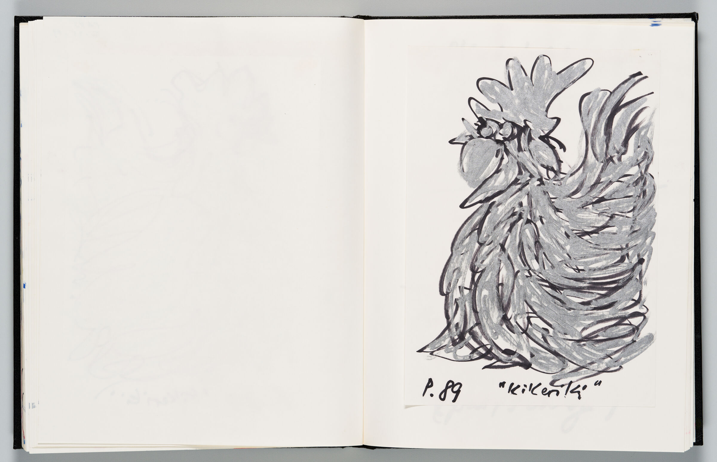 Untitled (Blank, Left Page); Untitled (Drawing Of Rooster On Paper, Right Page)