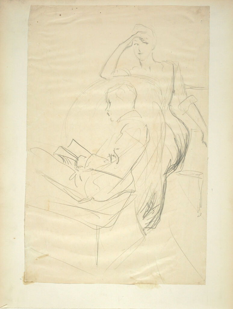 Study Of A Man Reading And A Woman Standing Behind Him