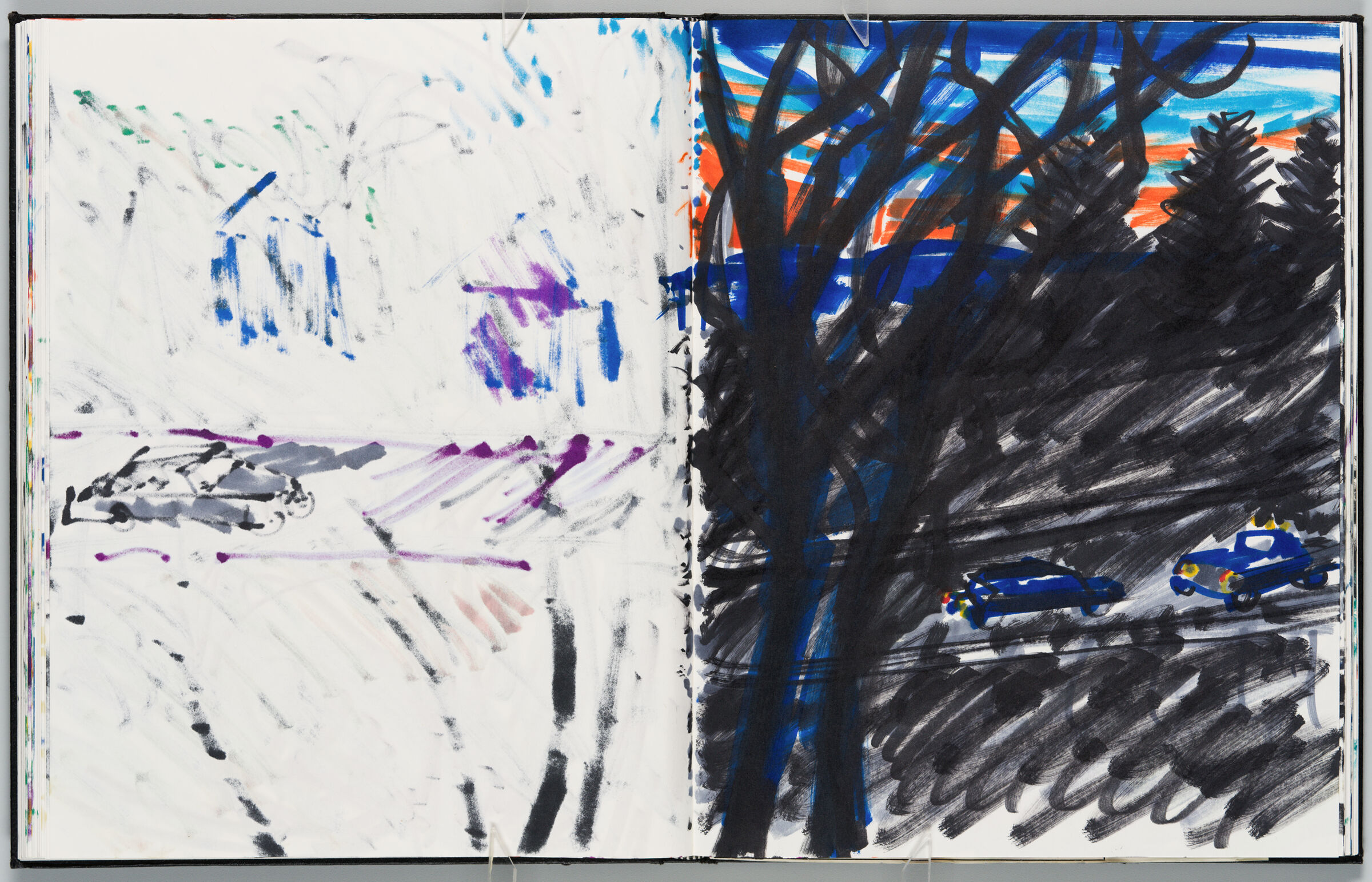Untitled (Bleed-Through Of Previous Page, Left Page); Untitled (Cars Driving Through Groton Landscape, Right Page)