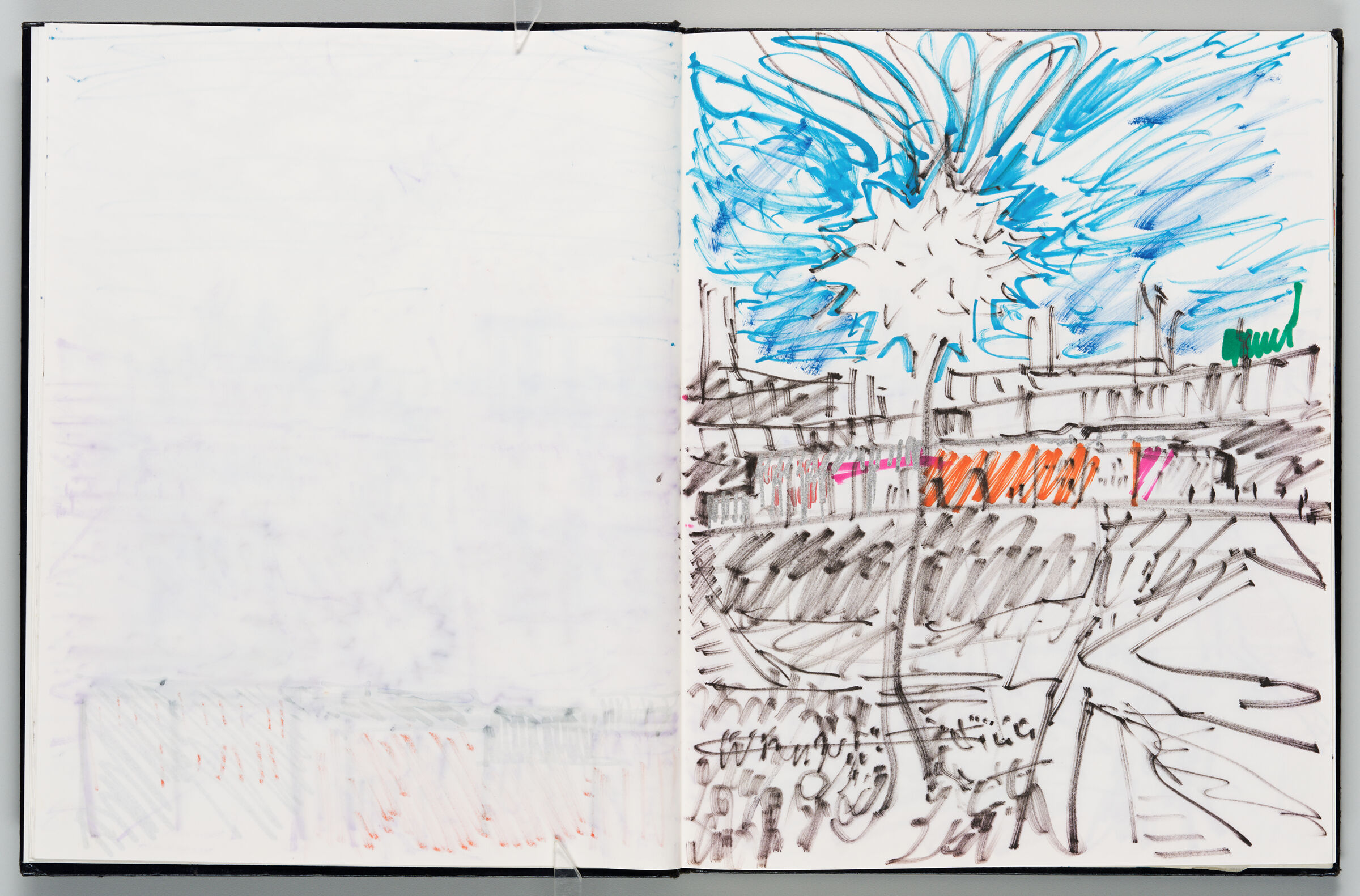 Untitled (Bleed-Through Of Previous Page With Color Transfer, Left Page); Untitled (Star Burst Design For Installation At Obscure In Quebec City, Right Page)