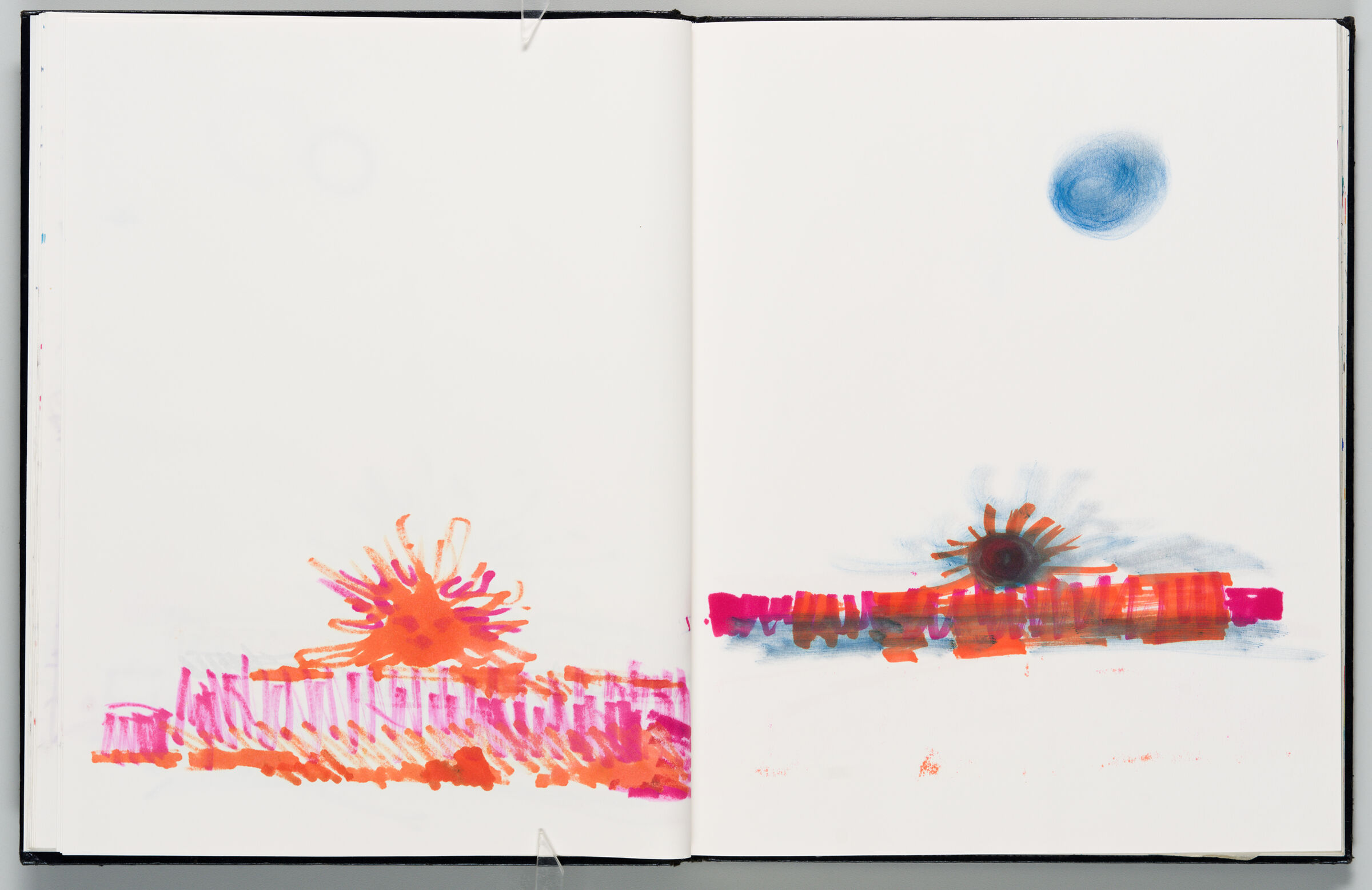 Untitled (Bleed-Through Of Previous Page With Color Transfer, Left Page); Untitled (Sun Design For Installation At Obscure In Quebec City, Right Page)