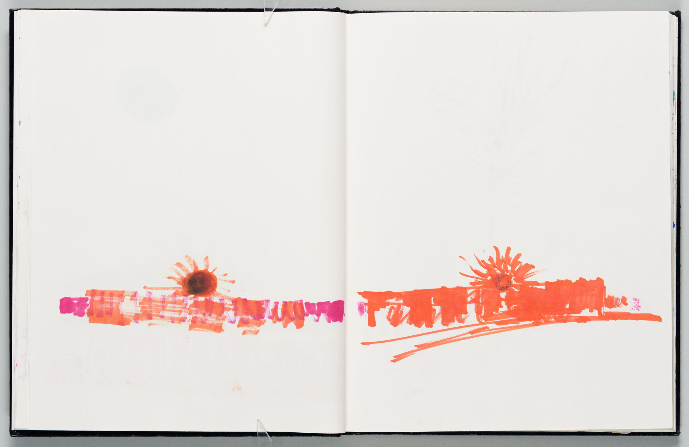 Untitled (Bleed-Through Of Previous Page With Color Transfer, Left Page); Untitled (Sun Design For Installation At Obscure In Quebec City, Right Page)