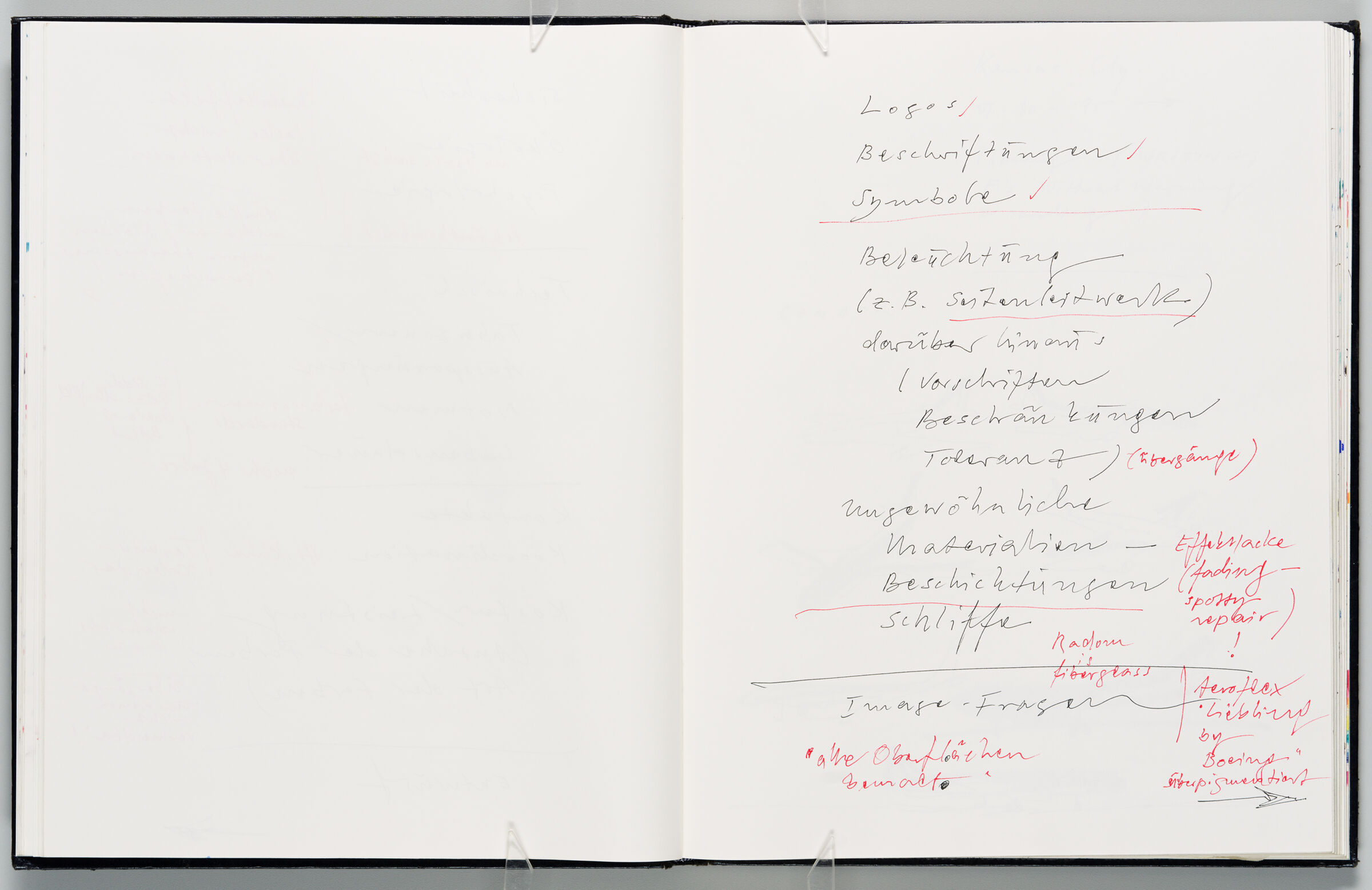 Untitled (Bleed-Through Of Previous Page, Left Page); Untitled (Notes With Color Transfer Marks, Right Page)