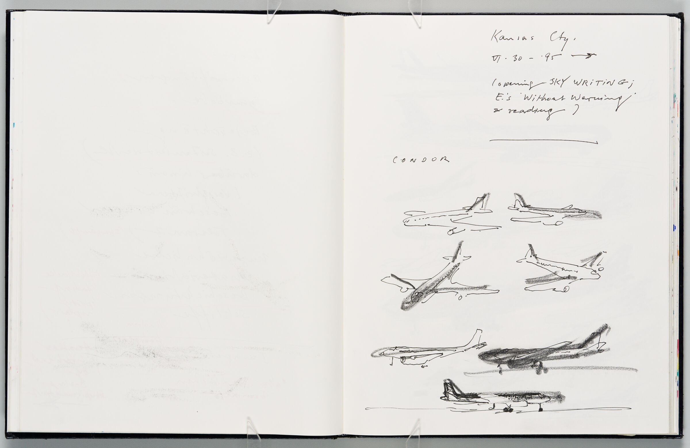 Untitled (Blank With Graphite Transfer, Left Page); Untitled (Notes And Designs For Condor Planes, Right Page)