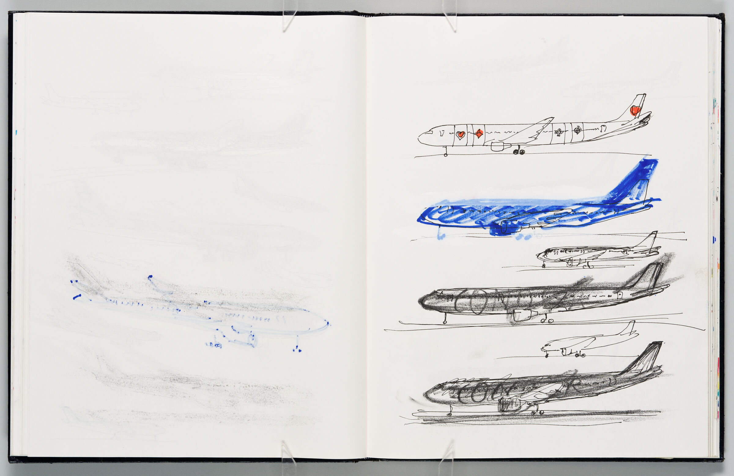 Untitled (Bleed-Through From Previous Page With Graphite Transfer, Left Page); Untitled (Designs For Condor Planes, Right Page)