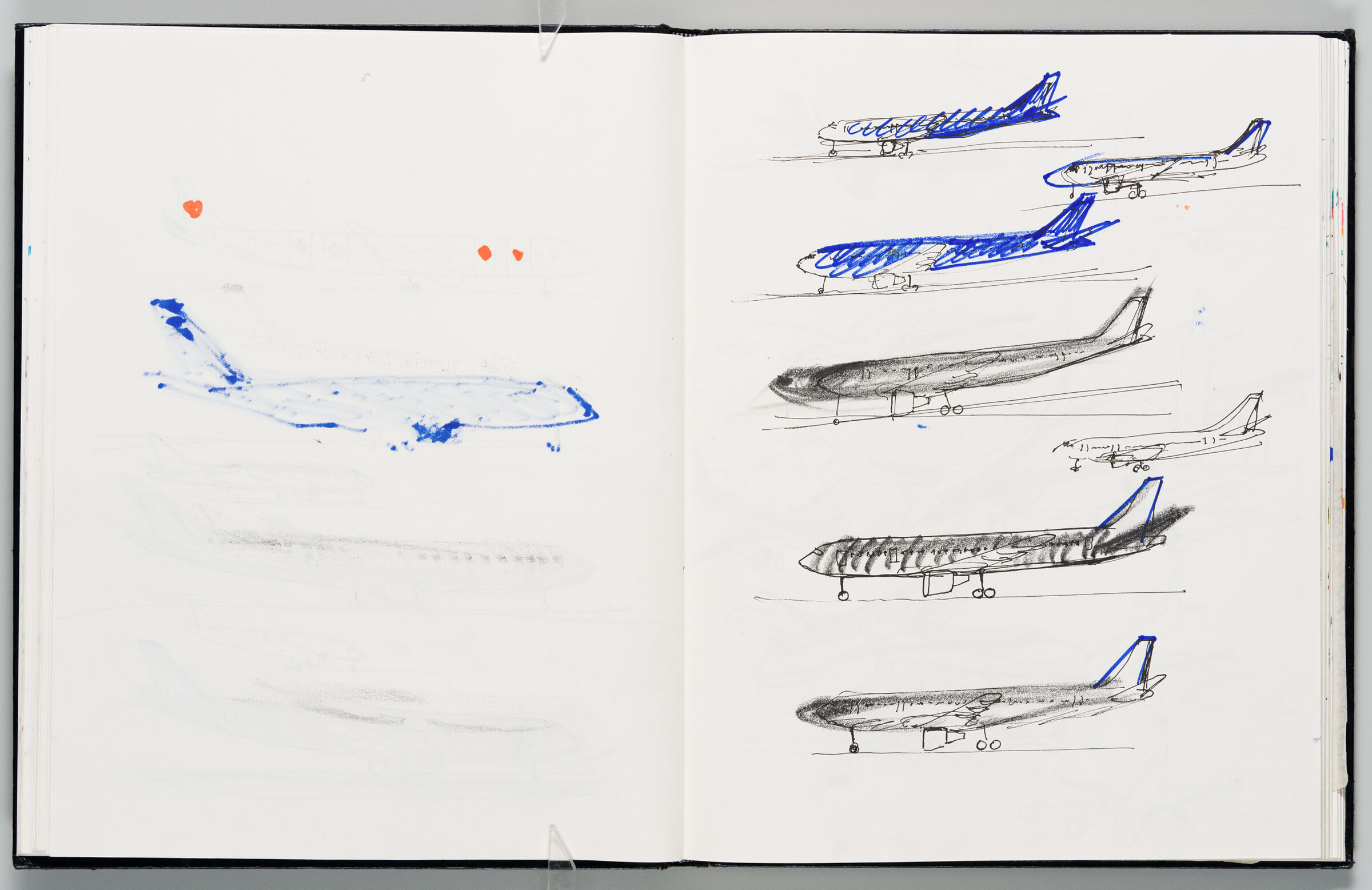 Untitled (Bleed-Through From Previous Page With Graphite Transfer, Left Page); Untitled (Designs For Condor Planes, Right Page)