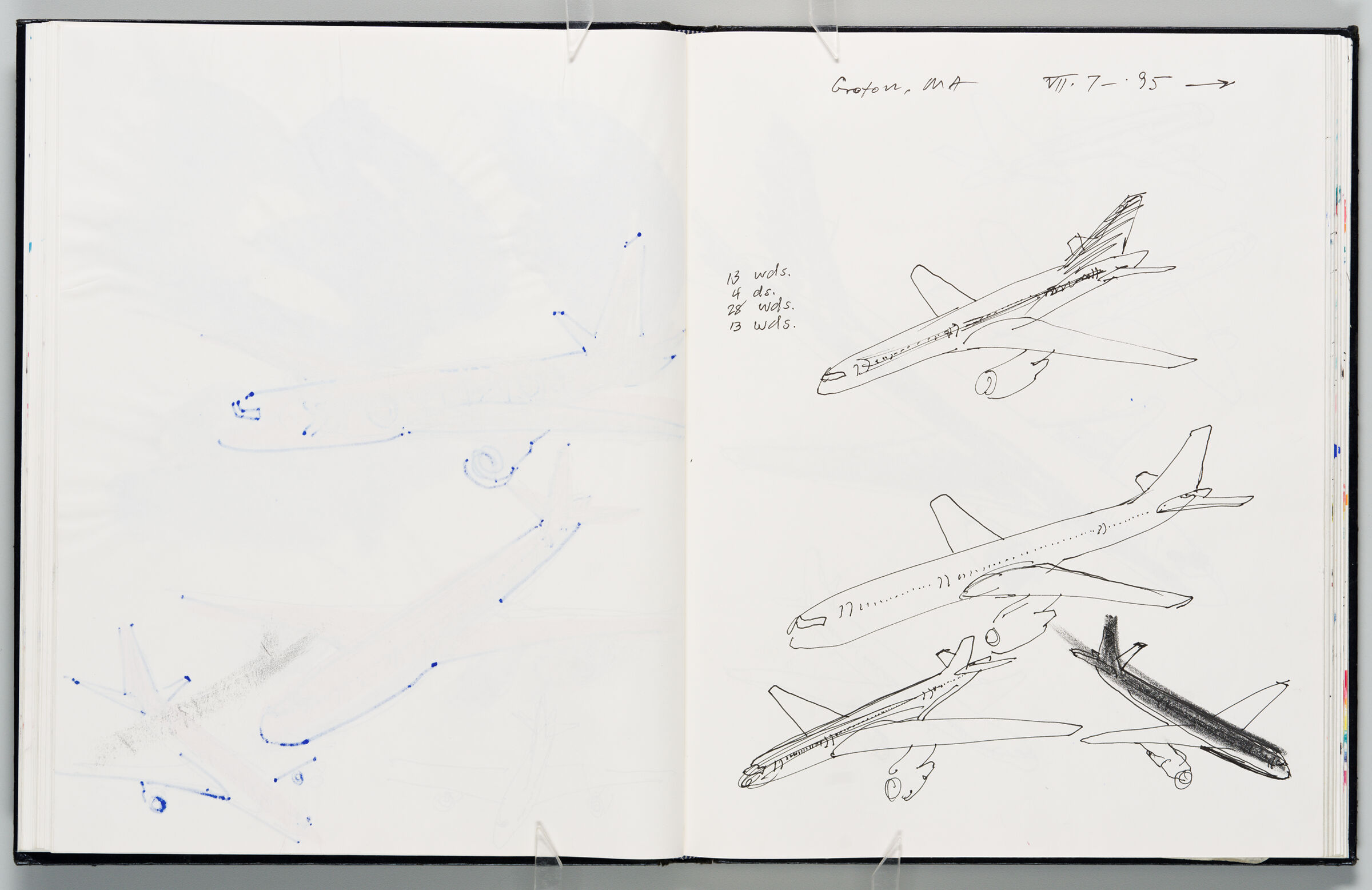 Untitled (Bleed-Through From Previous Page With Graphite Transfer, Left Page); Untitled (Notes And Designs For Condor Planes, Right Page)